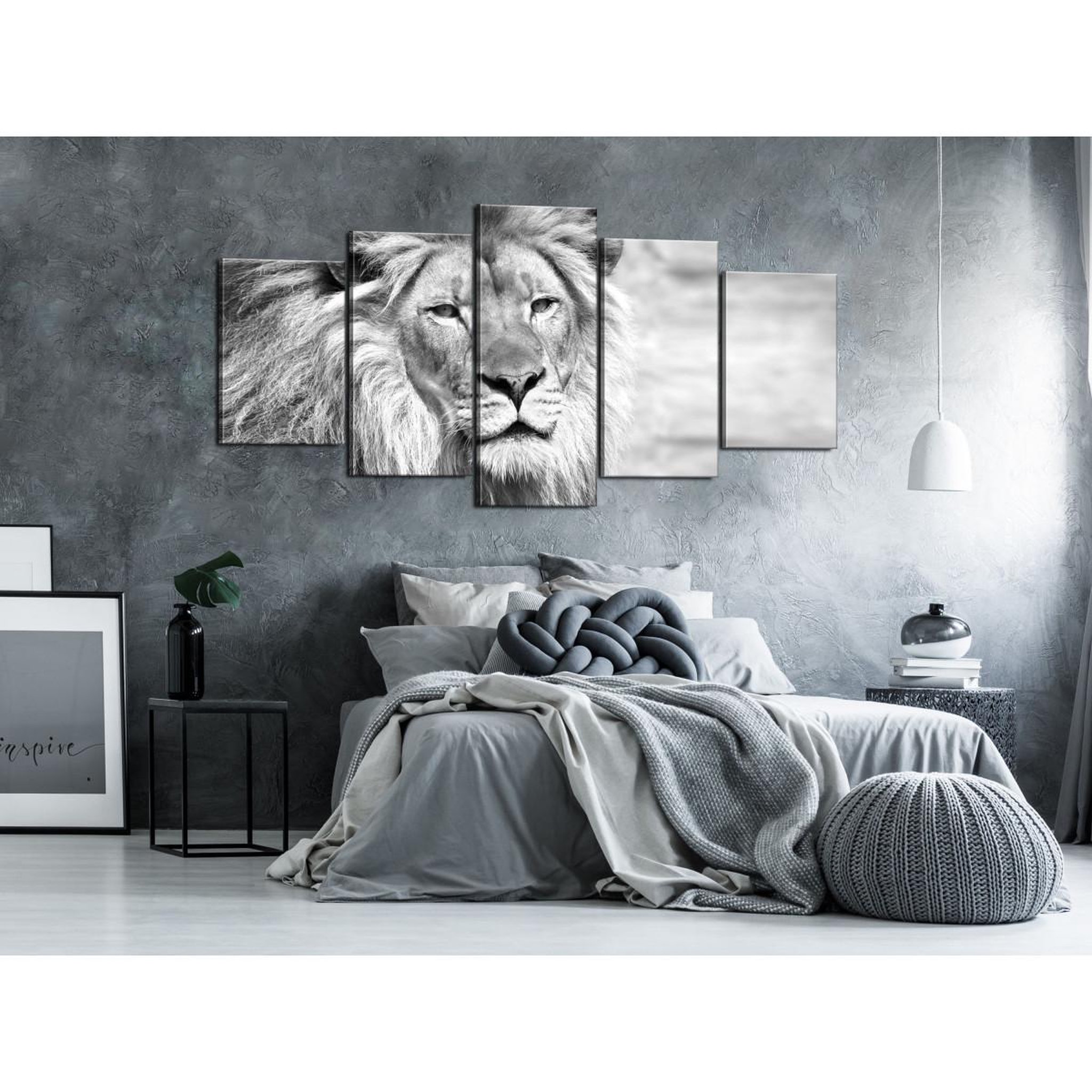 Voir la diapositive 2 : Paris Prix Tableau 5 Panneaux  The King of Beasts Wide Black & White