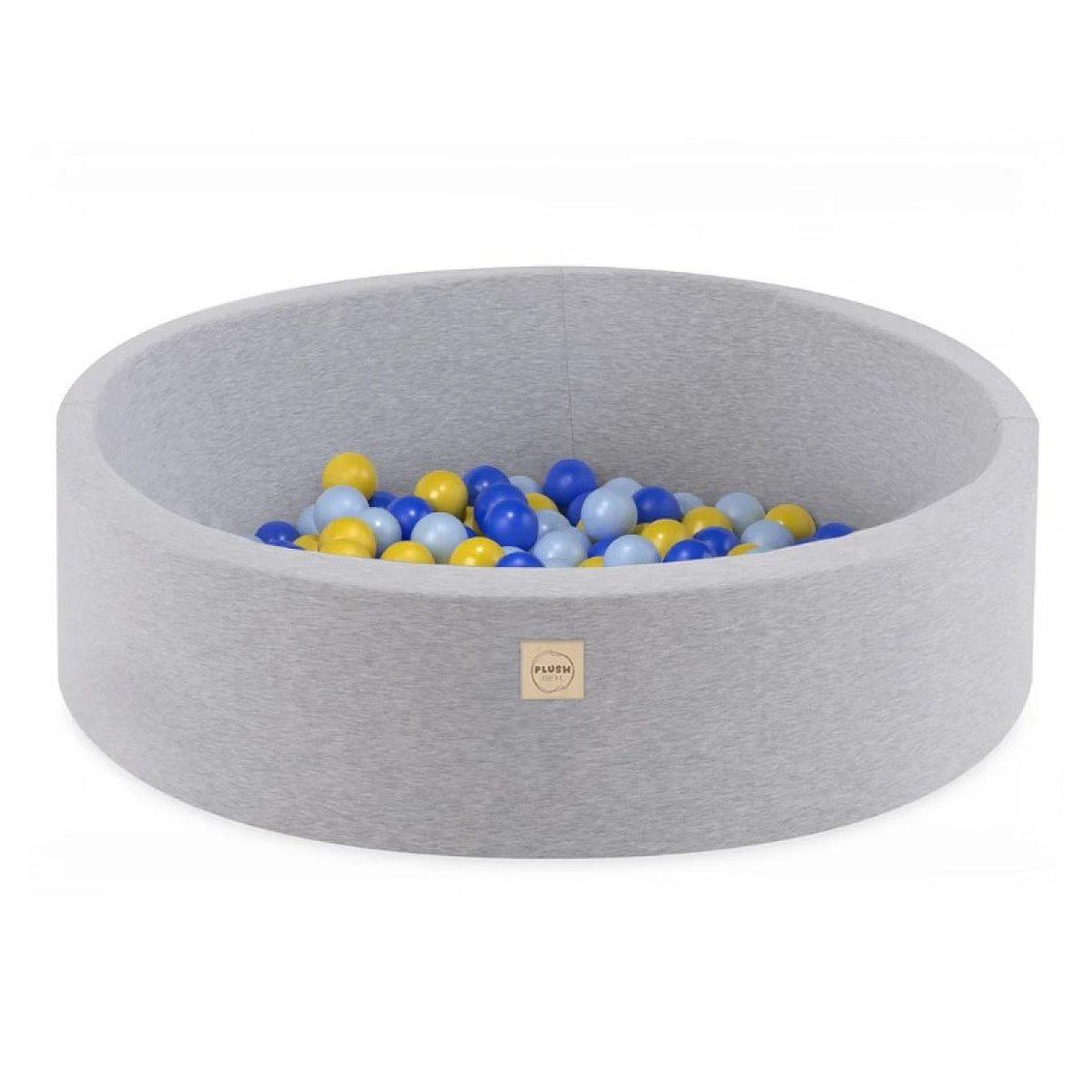 PLUSH NEST Piscine à balles 90x30 coton gris 200 balles bleu