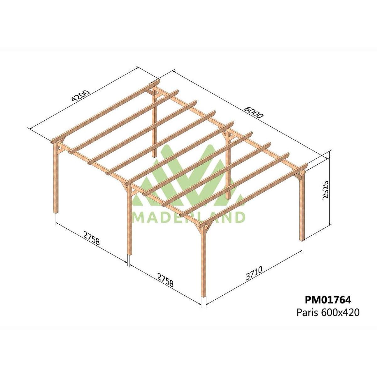 JARDIDECO Pergola massive en bois Paris 600 x 420 cm - Maderland