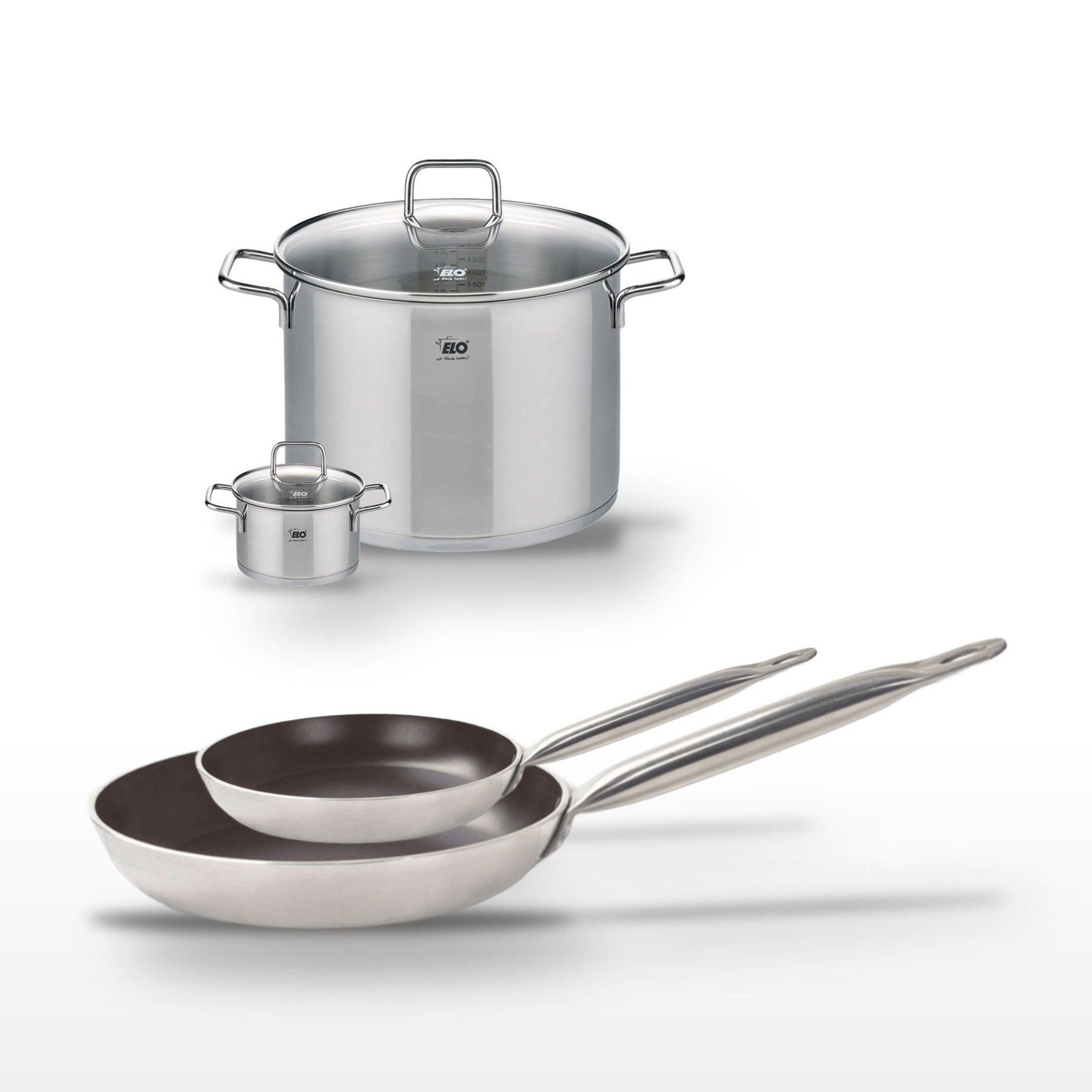 ELO Lot de 2 poêles 24/32 cm avec revêtement céramique sans pfas et 2 faitouts 12/26 cm elo bistro line citrin
