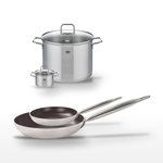 ELO Lot de 2 Poêles 24/32 cm avec revêtement céramique sans PFAS et 2 Faitouts 12/26 cm Elo Bistro Line Citrin