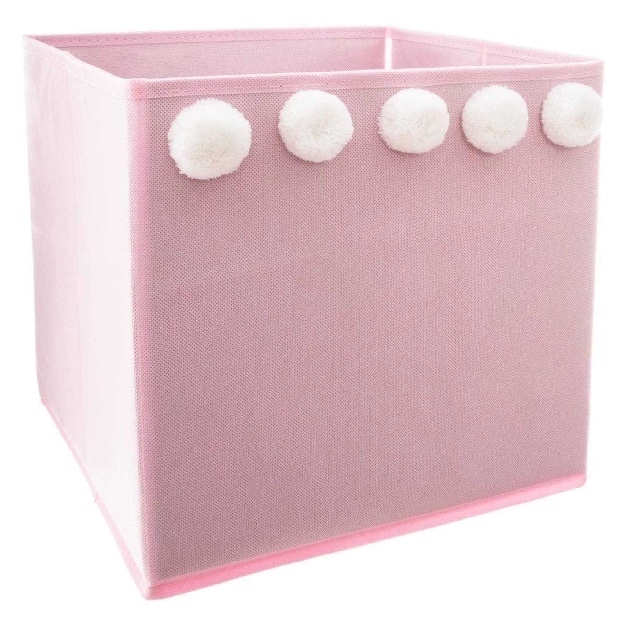 Atmosphera Kids Boîte de rangement pliable  5 pompons  29x29cm rose
