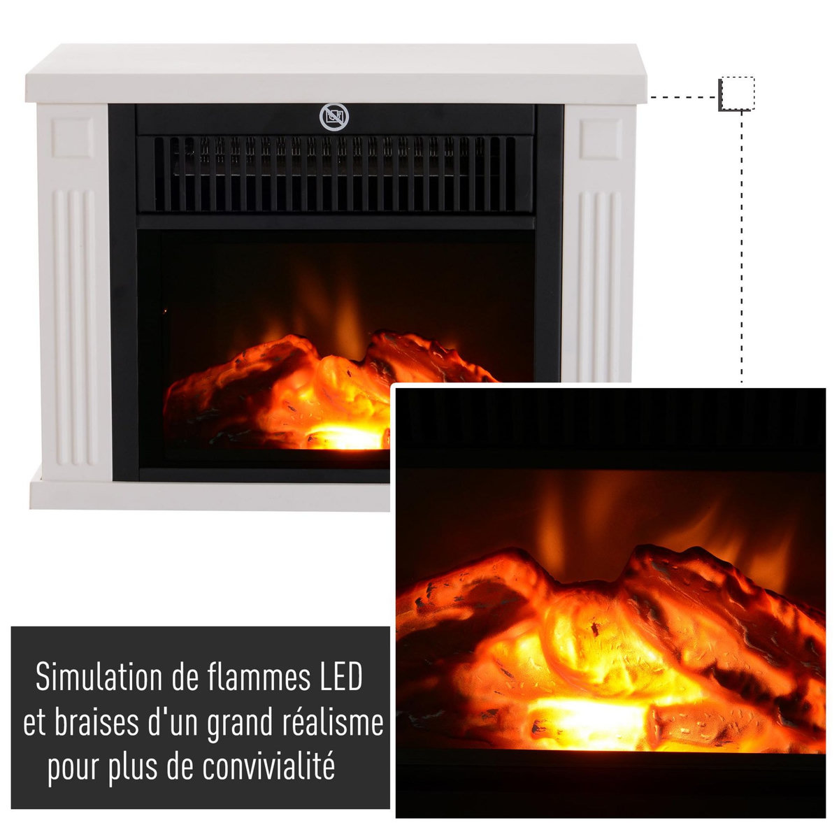 HOMCOM Cheminée électrique poêle style contemporain thermostat 600-1200 W blanc