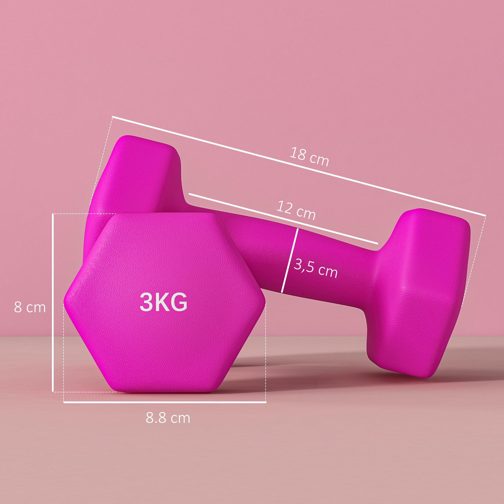 Voir la diapositive 3 : HOMCOM Lot de 2 haltères hexagonales 2 x 3 kg - poignée antidérapante - métal pvc rose