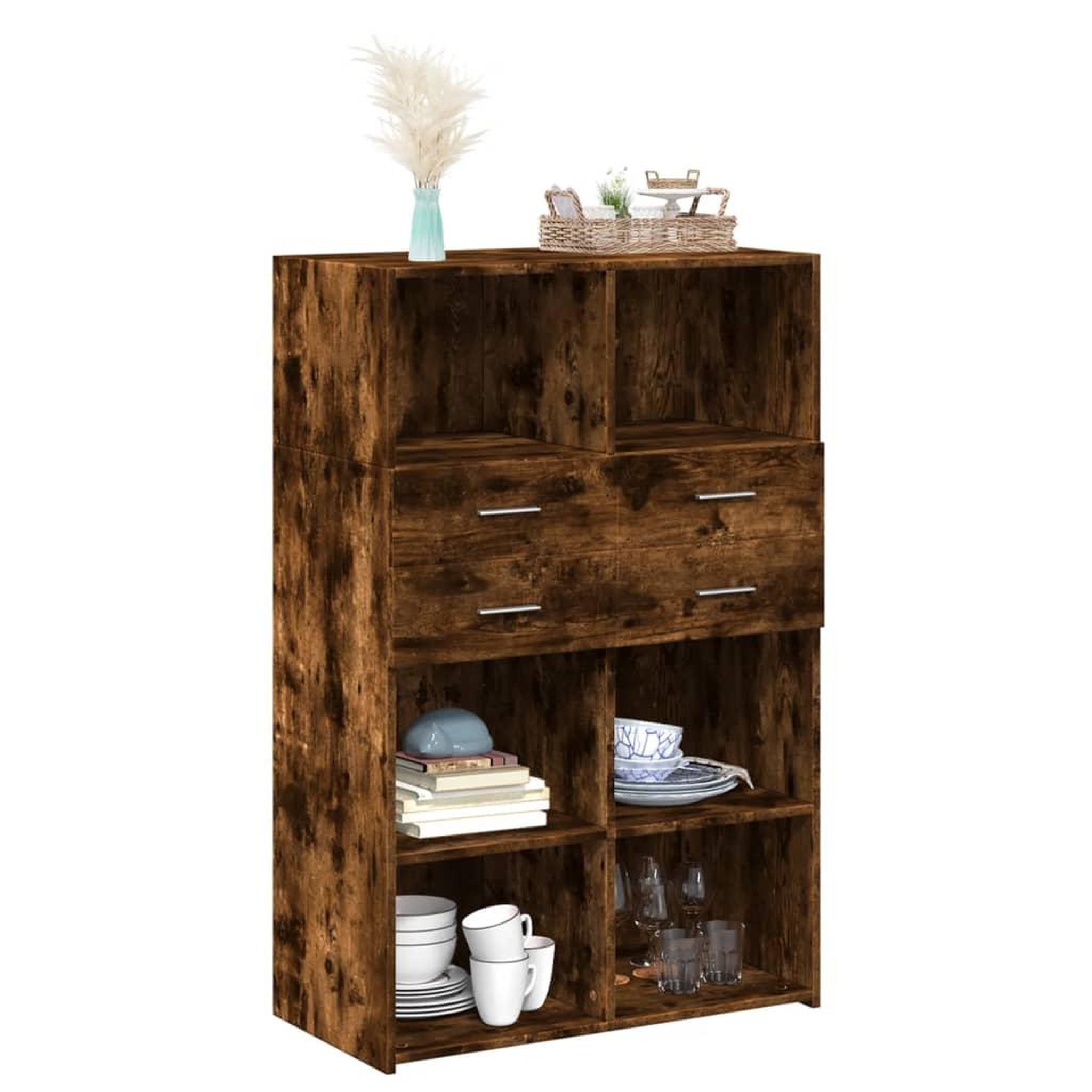 Voir la diapositive 3 : VIDAXL Buffet haut chene fume 80x42,5x124 cm bois d'ingenierie