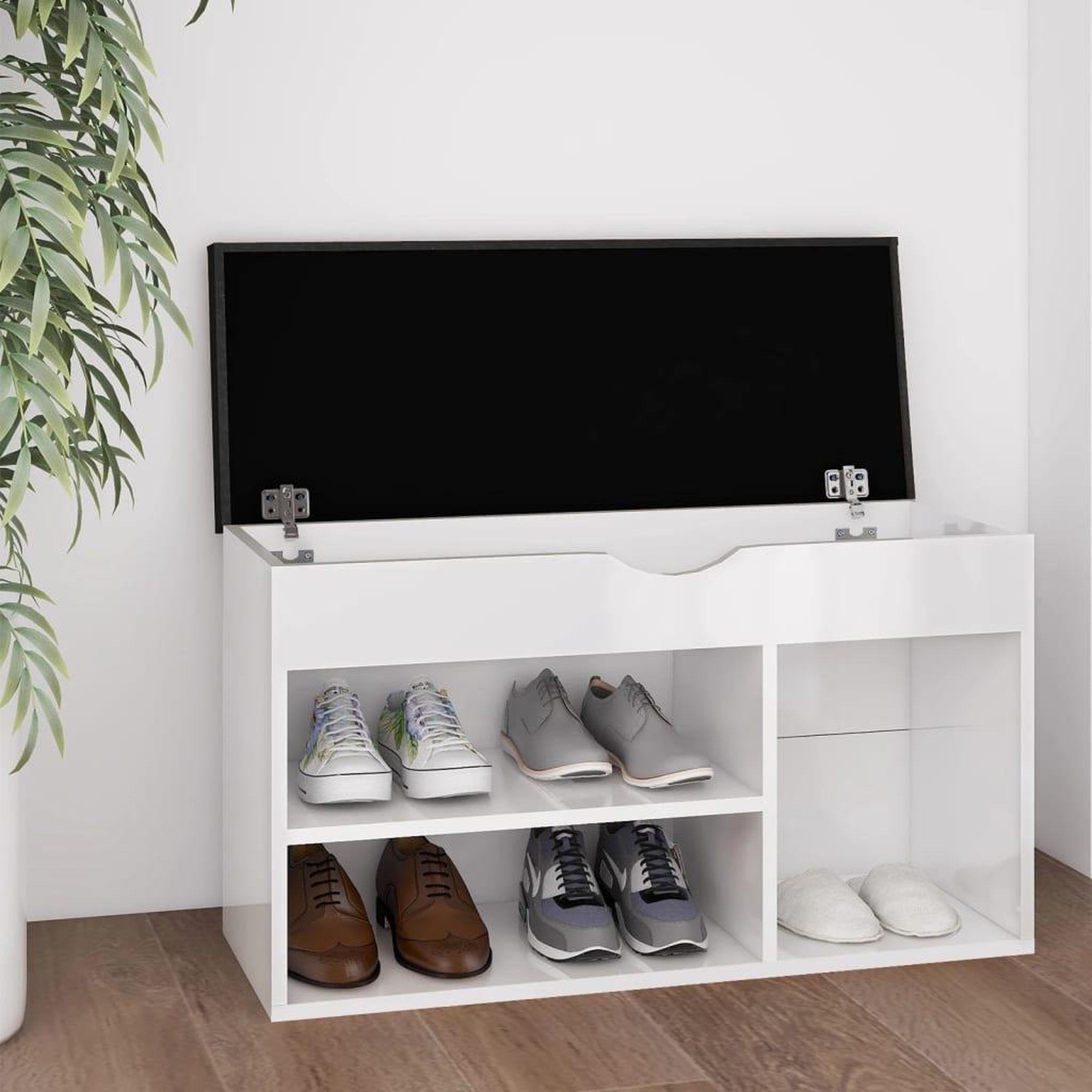 Voir la diapositive 1 : VIDAXL Banc a chaussures coussin Blanc brillant 80x30x47 cm Agglomere