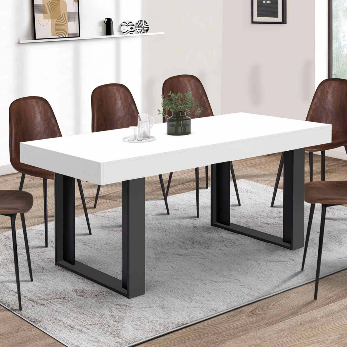ID MARKET Table à manger rectangle PHOENIX 8 personnes bois blanc 200 cm