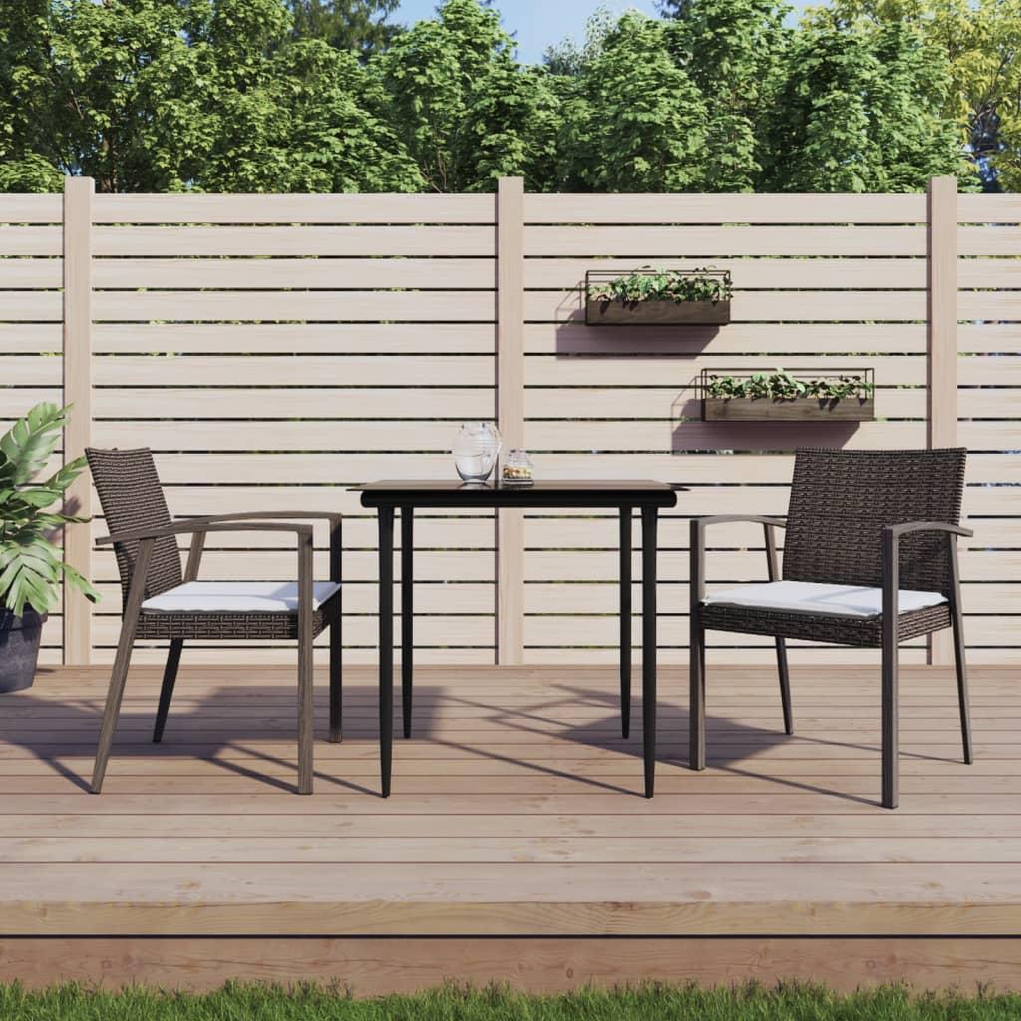 VIDAXL Ensemble a manger de jardin 3 pcs coussins resine tressee acier