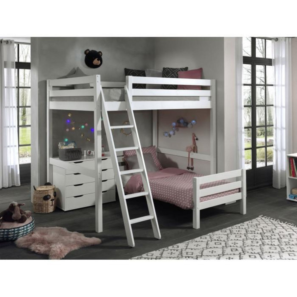 Paris Prix Pack - Lit Mezzanine Enfant, Lit Simple & Commode  Pino II  Blanc