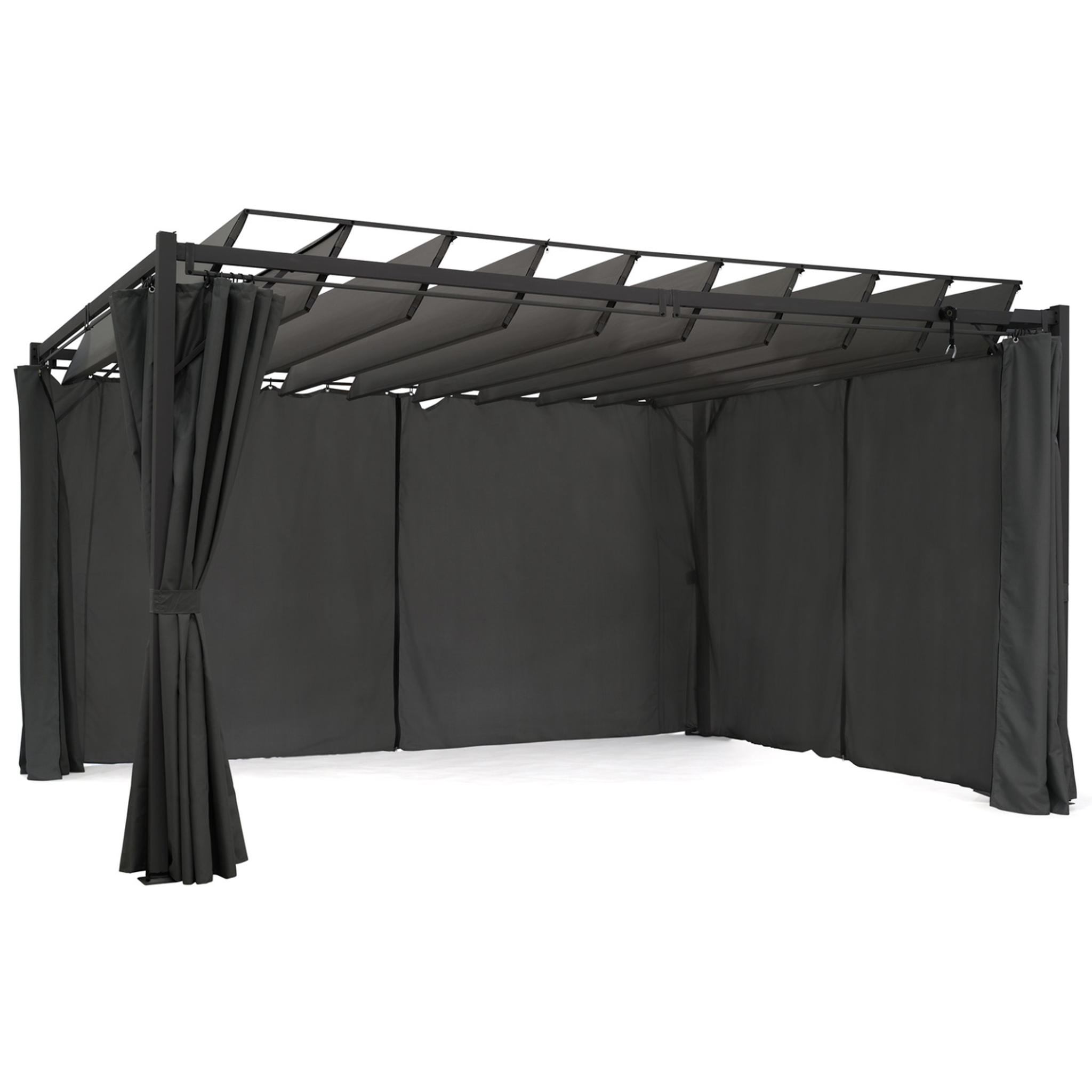 ID MARKET Pergola édition suprem lames orientables 3x4 m et 4 rideaux gris anthracite