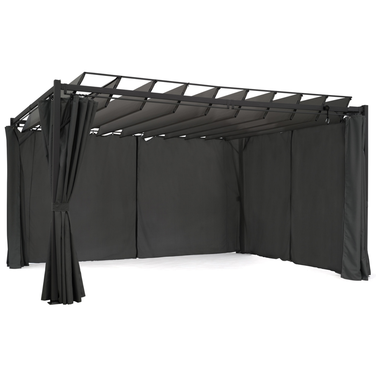 ID MARKET Pergola édition suprem lames orientables 3x4 M et 4 rideaux gris anthracite