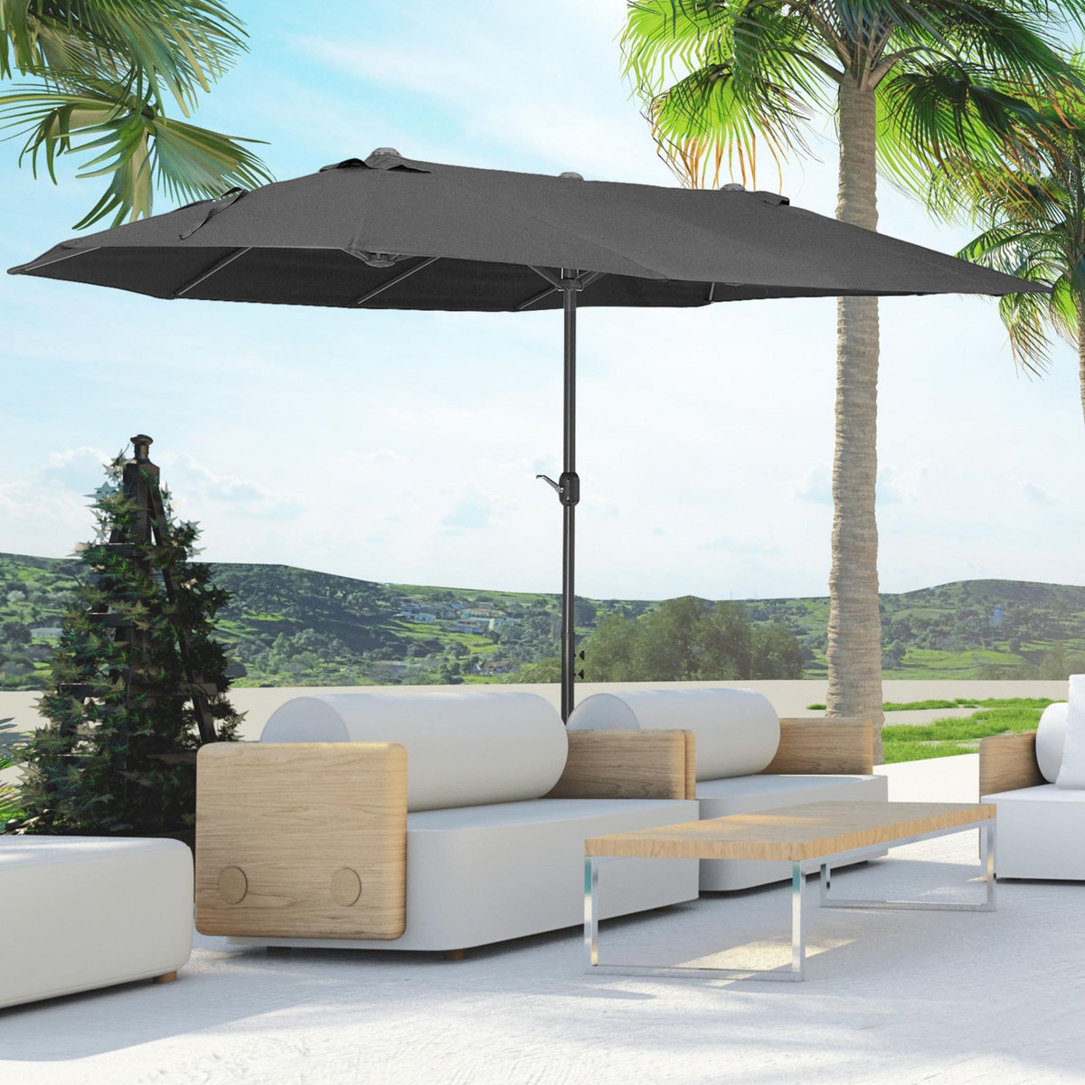OUTSUNNY Parasol de jardin XXL parasol grande taille 4,6L x 2,7l x 2,4H m ouverture fermeture manivelle acier polyester haute densité noir