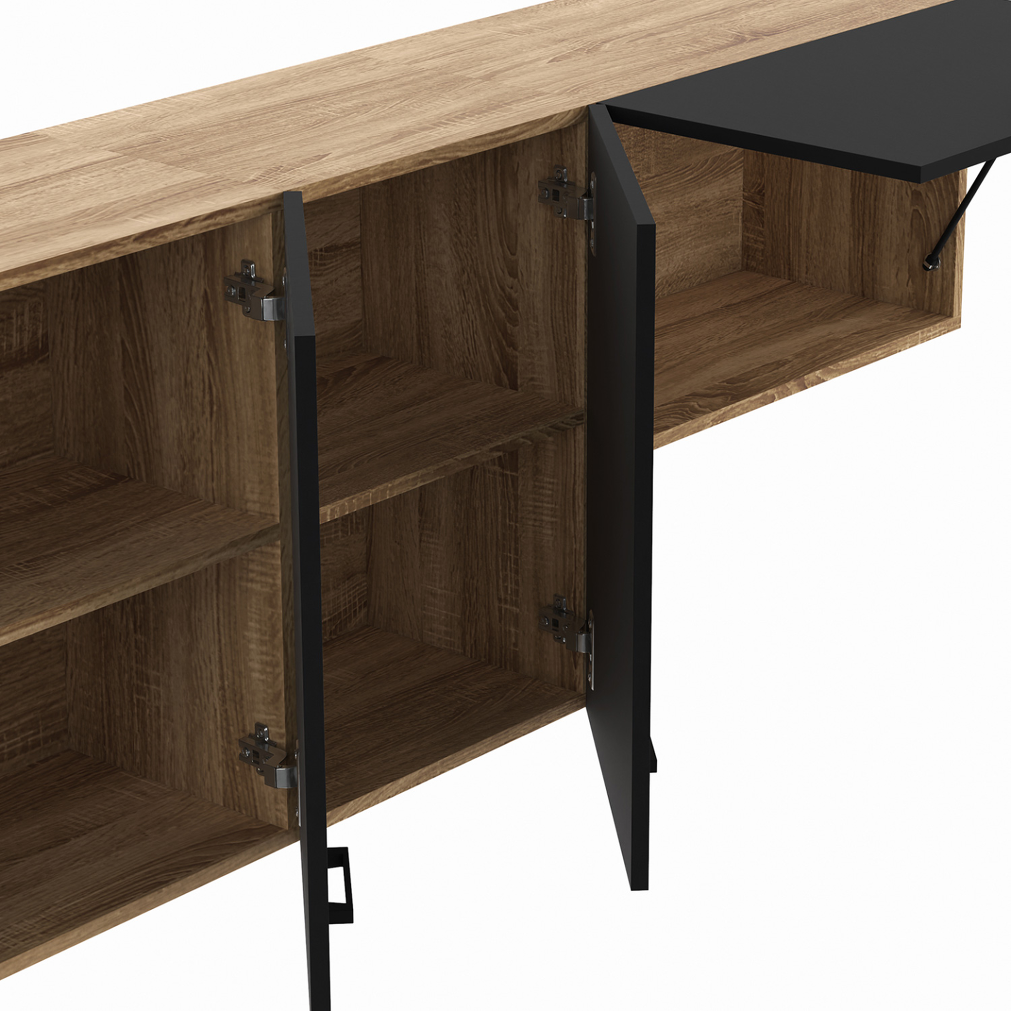 Voir la diapositive 6 : ID MARKET Cuisine complète 180 cm subtil avec plan de travail 5 éléments bois et noir