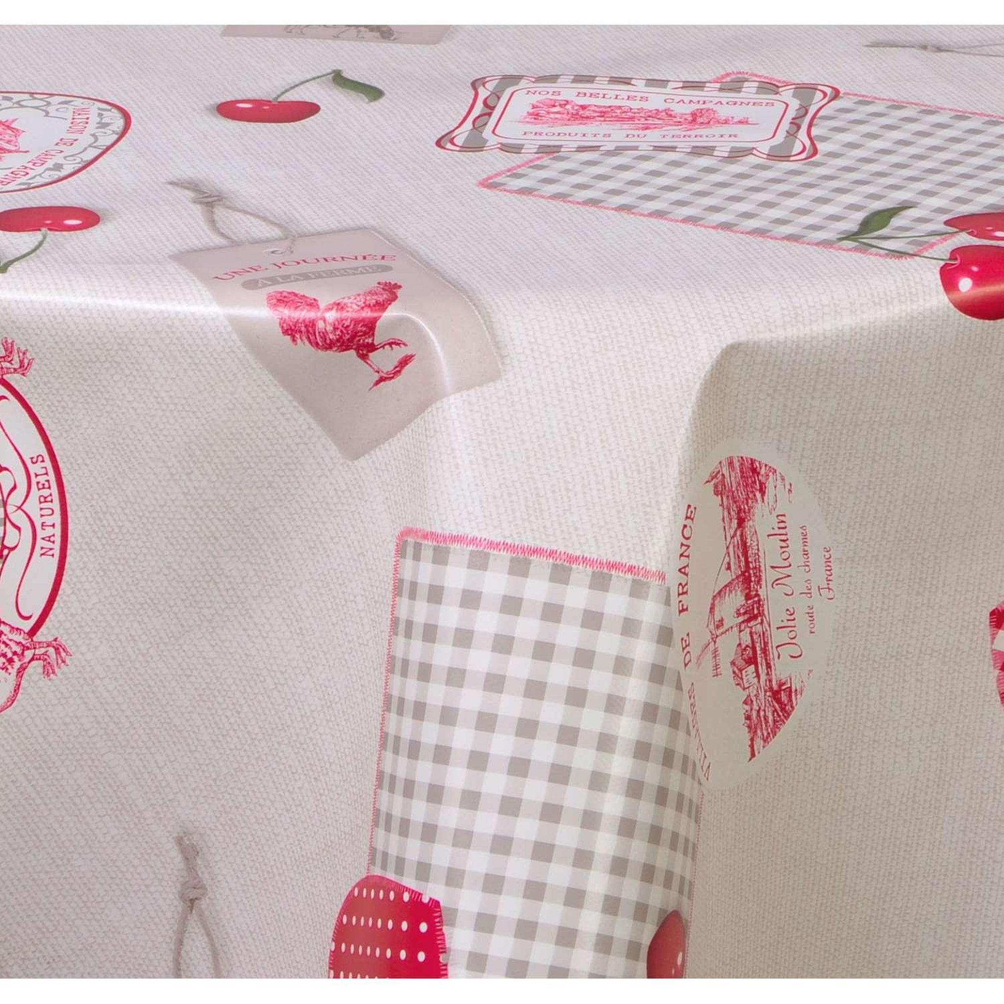 Voir la diapositive 3 : HABITABLE Nappe en toile cirée ronde Campagne - Diam. 150 cm - Beige