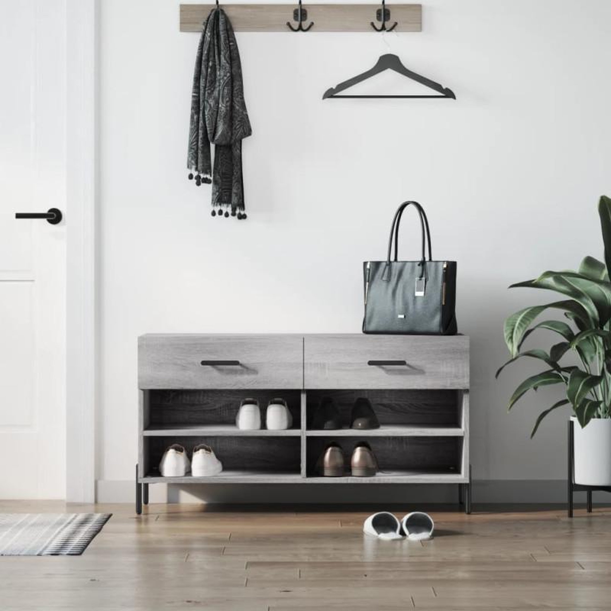 Voir la diapositive 1 : VIDAXL Banc à chaussures sonoma gris 102x35x55 cm bois d ingénierie