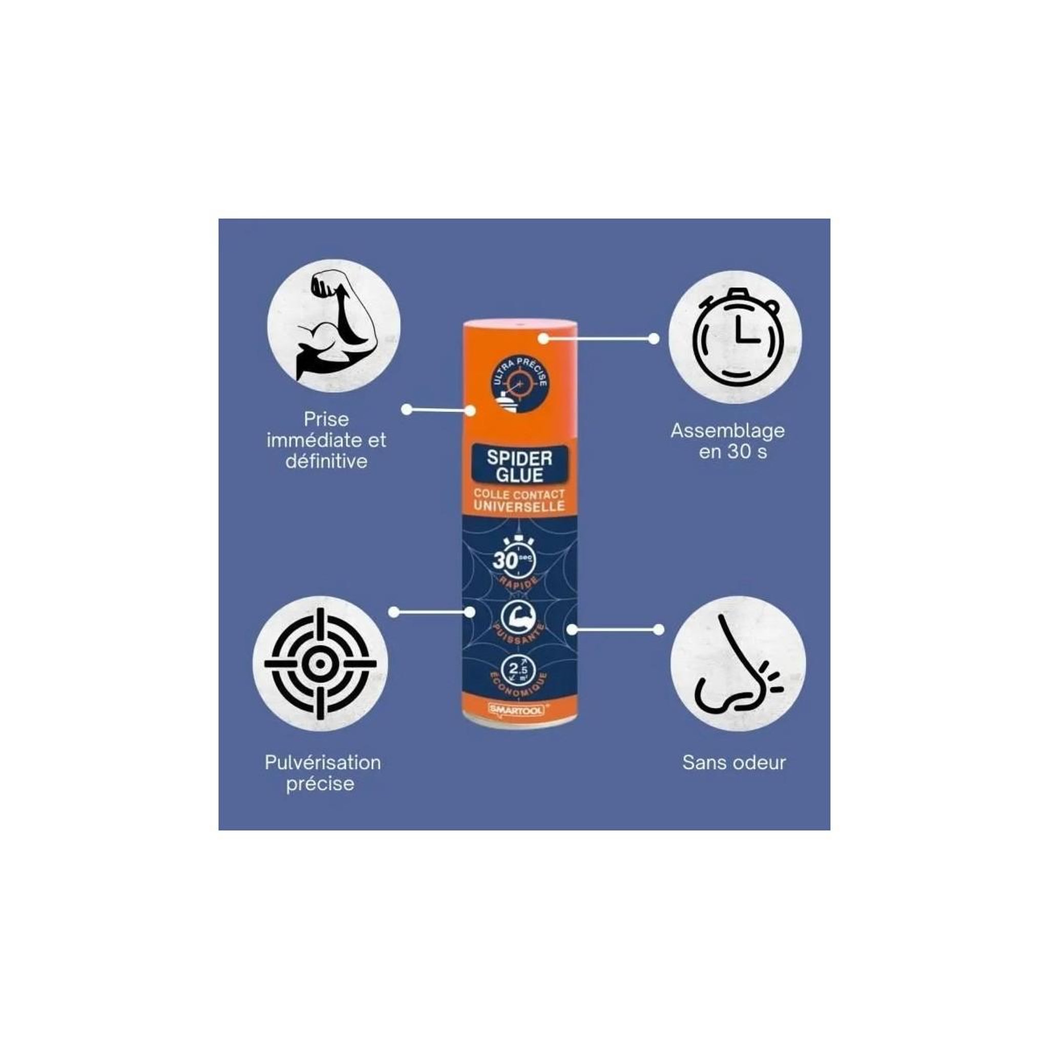 Voir la diapositive 5 : SMARTOOL Colle glue universelle spray spider glue 200ml prise 30 sec smartool