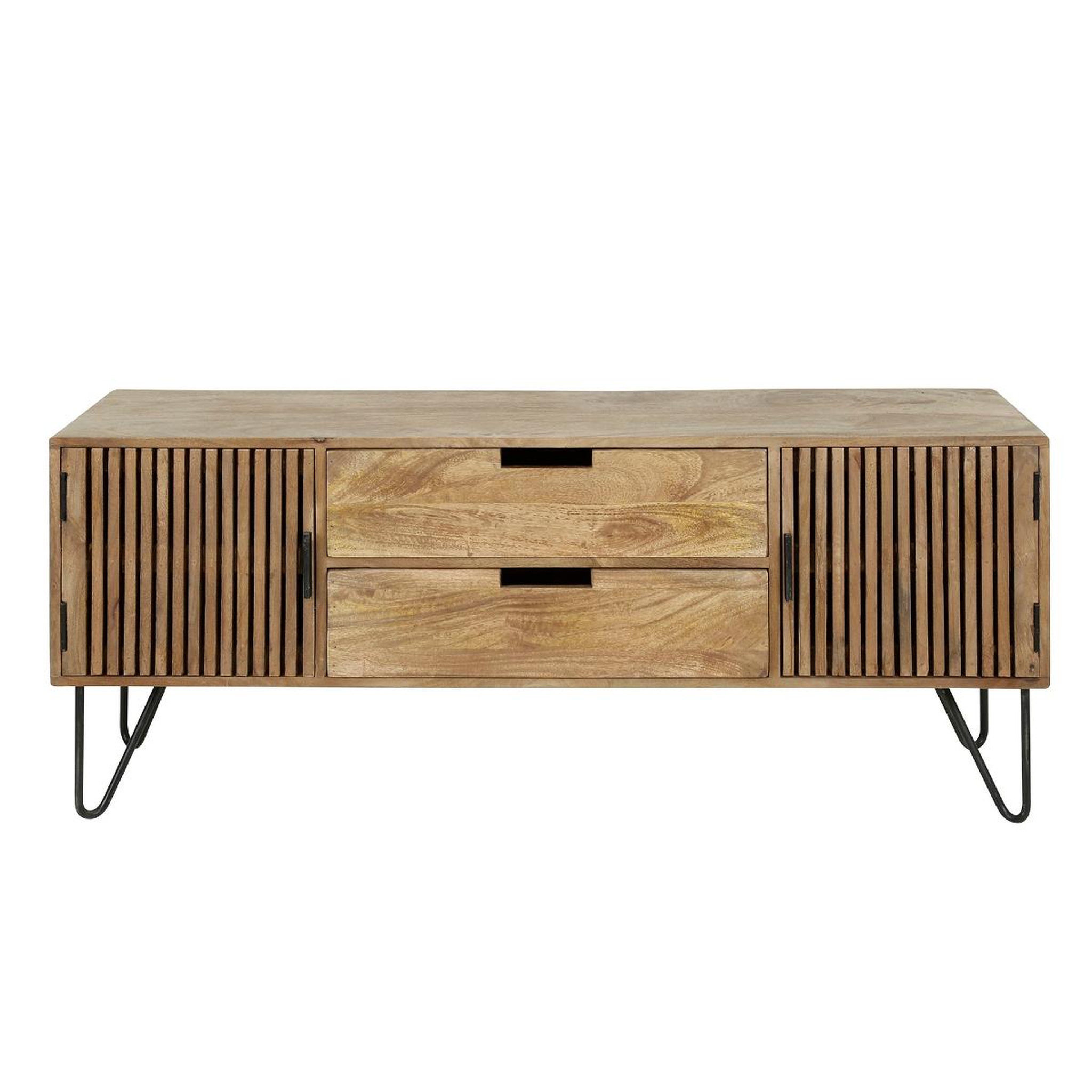 JLC KREATION Meuble tv en bois de manguier 2 portes et 2 tiroirs ateka