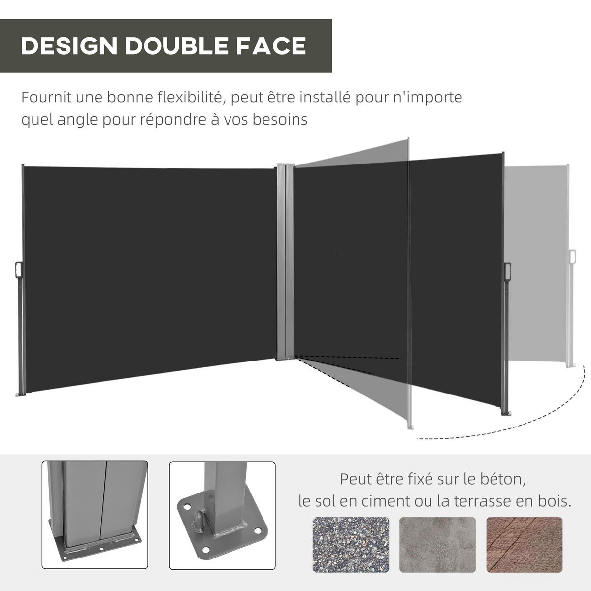 OUTSUNNY Double store latéral brise-vue paravent rétractable dim. 6L x 1,60H m polyester anti-UV haute densité