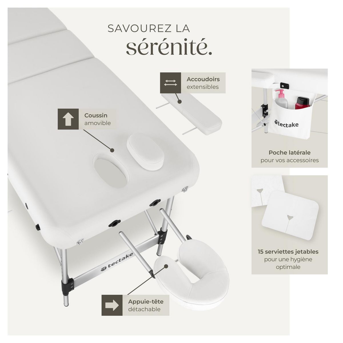 tectake Table 3 zones de massage largeur 70 cm et rembourrage 5 cm blanc