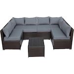 Habitat et Jardin Salon de jardin panoramique en résine tressée  Océane  - 6 places - Marron
