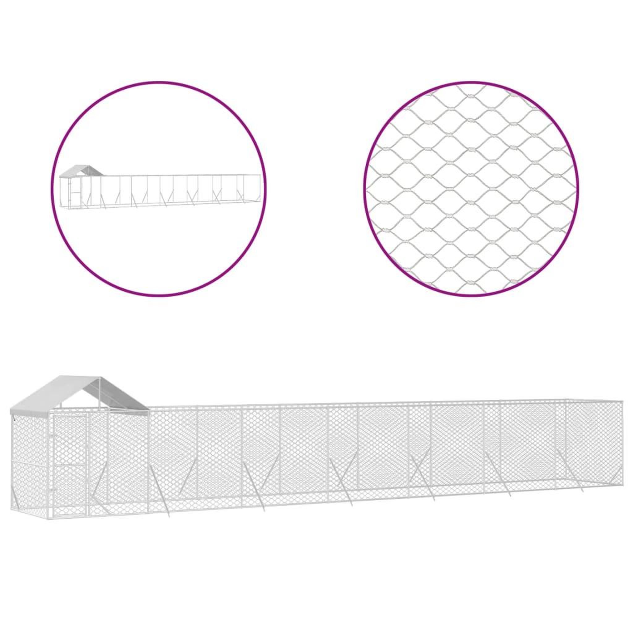 Voir la diapositive 2 : VIDAXL Chenil d'exterieur pour chiens avec toit argente 14x2x2,5 m