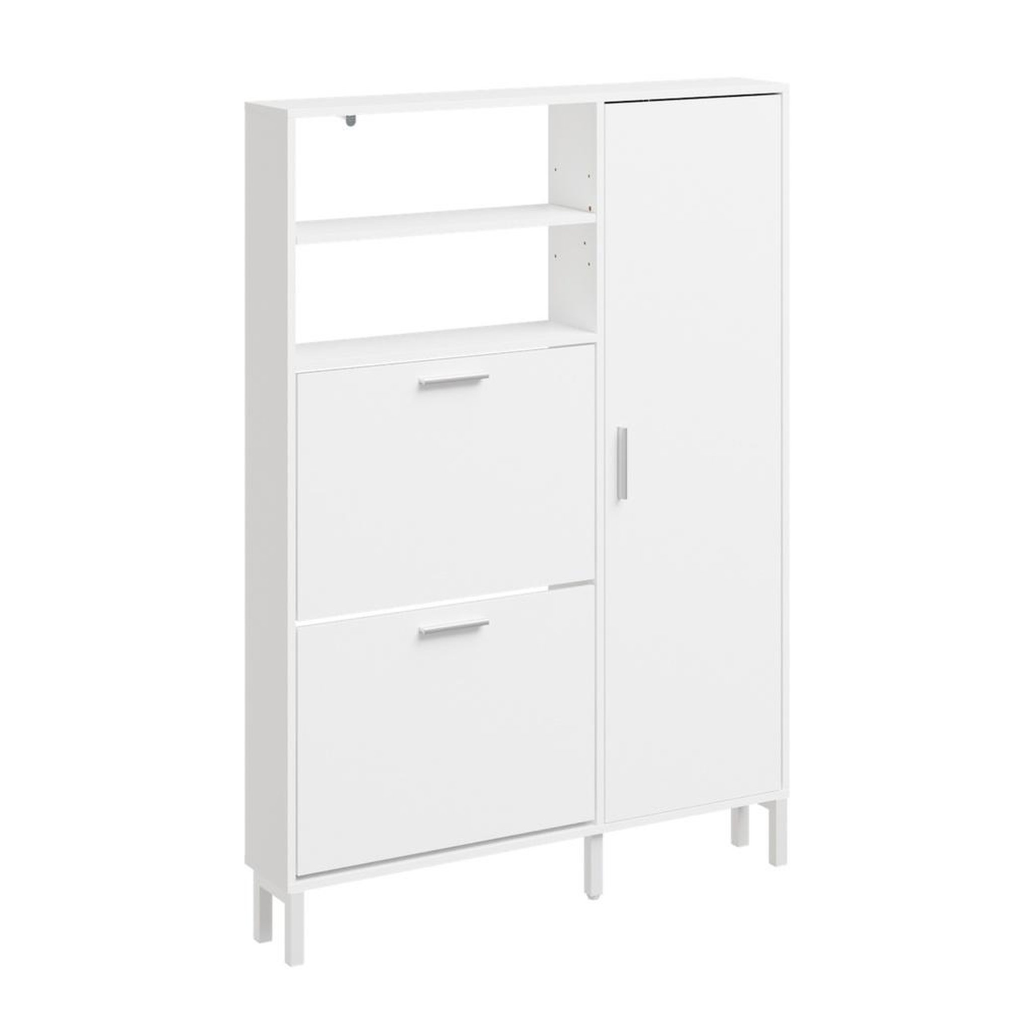 SOBUY Armoire à chaussures compacte 2-en-1 avec portes rabattables et étagères inclinées, blanc