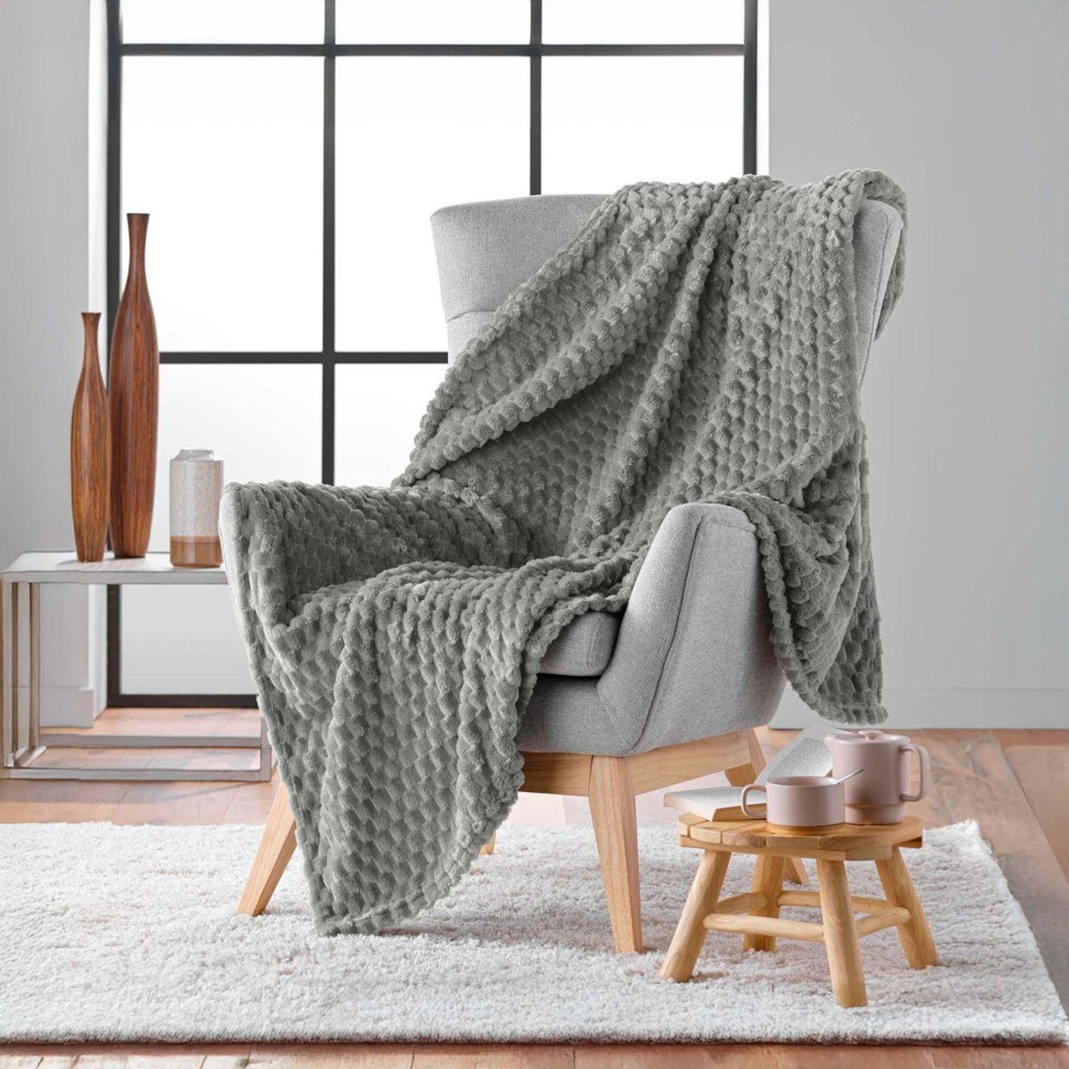 Paris Prix Plaid Flanelle en Relief  Mini Frosty  125x150cm Gris