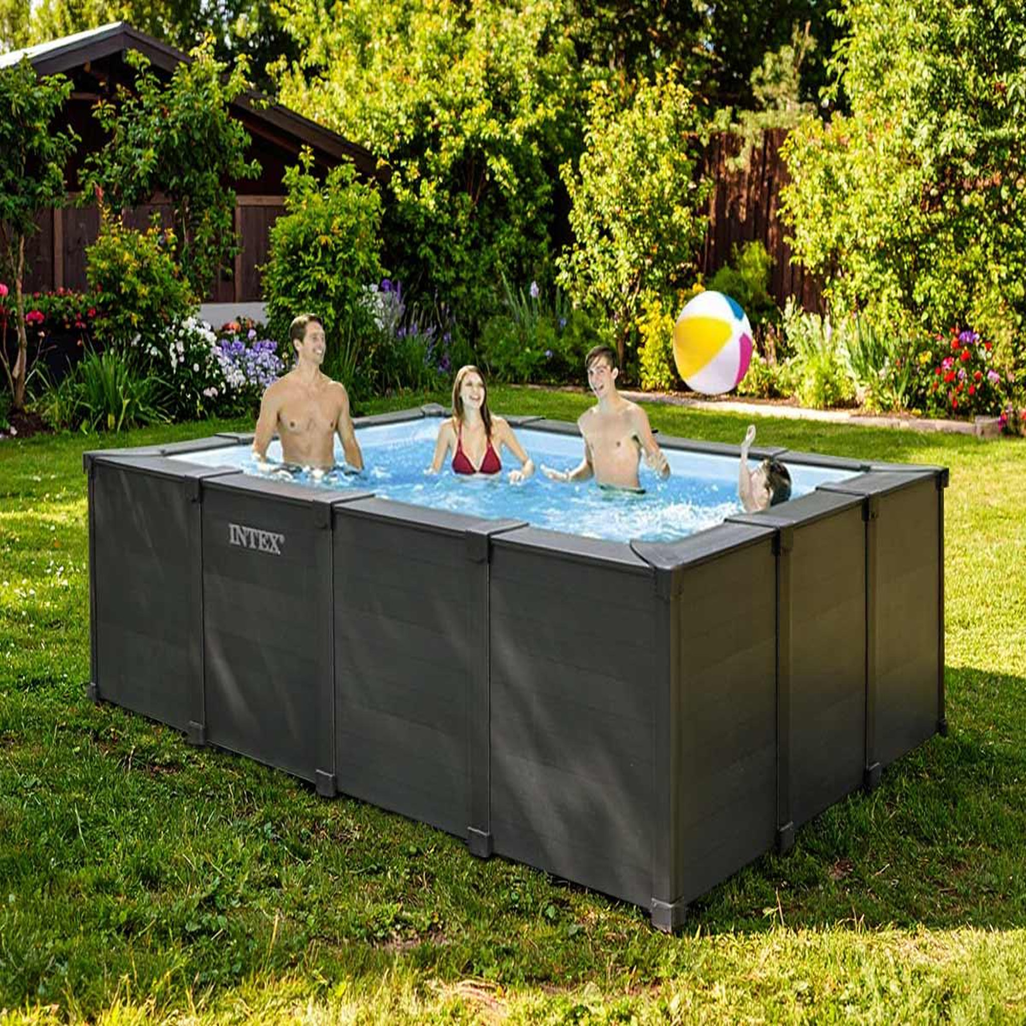 Voir la diapositive 2 : INTEX Piscine tubulaire graphite rectangulaire 4,00 x 3,00 x 1,24 m - intex