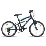 Vélo enfant (120/140 cm) - VTT 20  avec cadre et fourche suspendu, 6 vitesses via une poignée tournante et dérailleur Shimano TY21 + freins V-Brake et jantes en aluminium