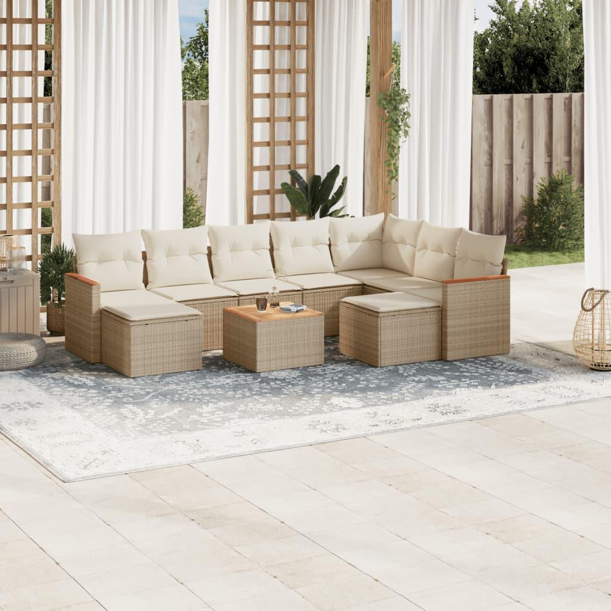 VIDAXL Salon de jardin avec coussins 10 pcs beige resine tressee