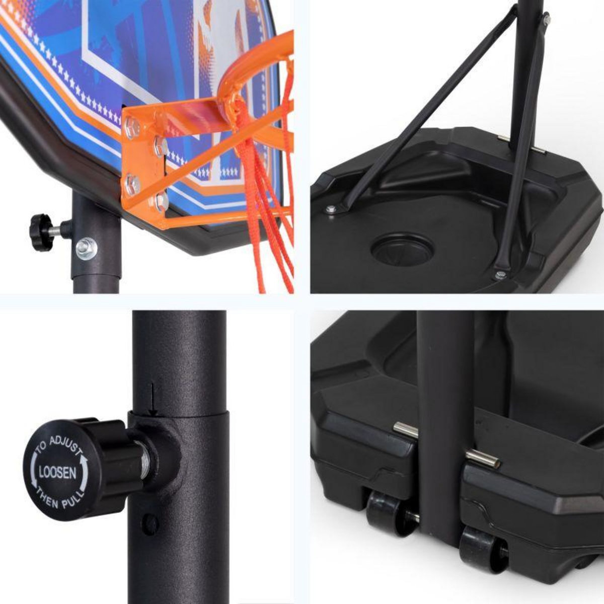 BUMBER Panier de basket réglable en hauteur de 1m à 2m10 (10 positions) - Milwaukee - avec Ballon et Pompe