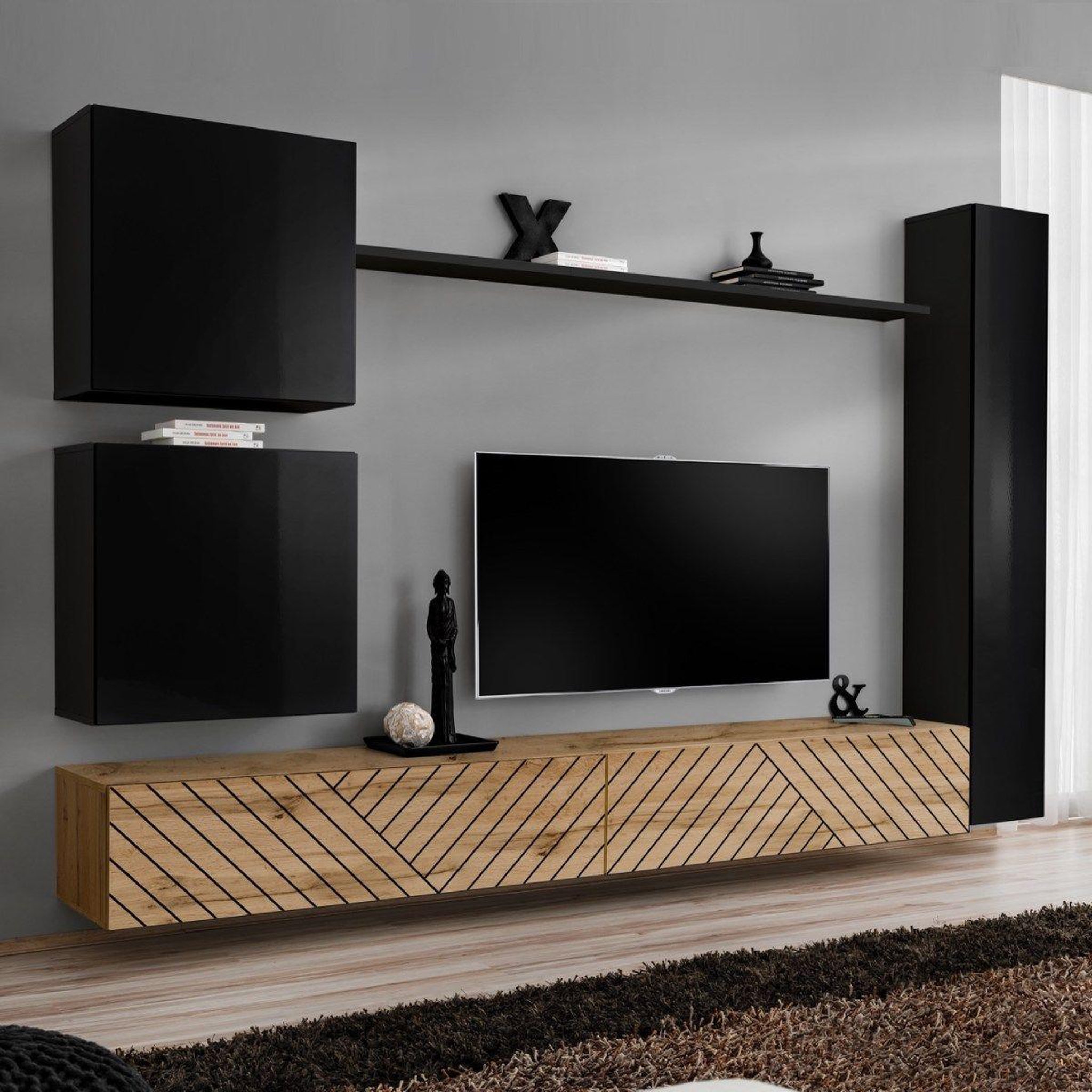 Paris Prix Ensemble meuble tv  switch lamel viii  280cm naturel & noir