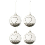 Paris Prix Lot de 4 Boules de Noël  Cœur Strass  10cm Argent