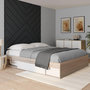 Voir la diapositive 2 : ID MARKET Cadre de lit double SALEM avec rangements et sommier 160 x 200 cm façon hêtre et blanc