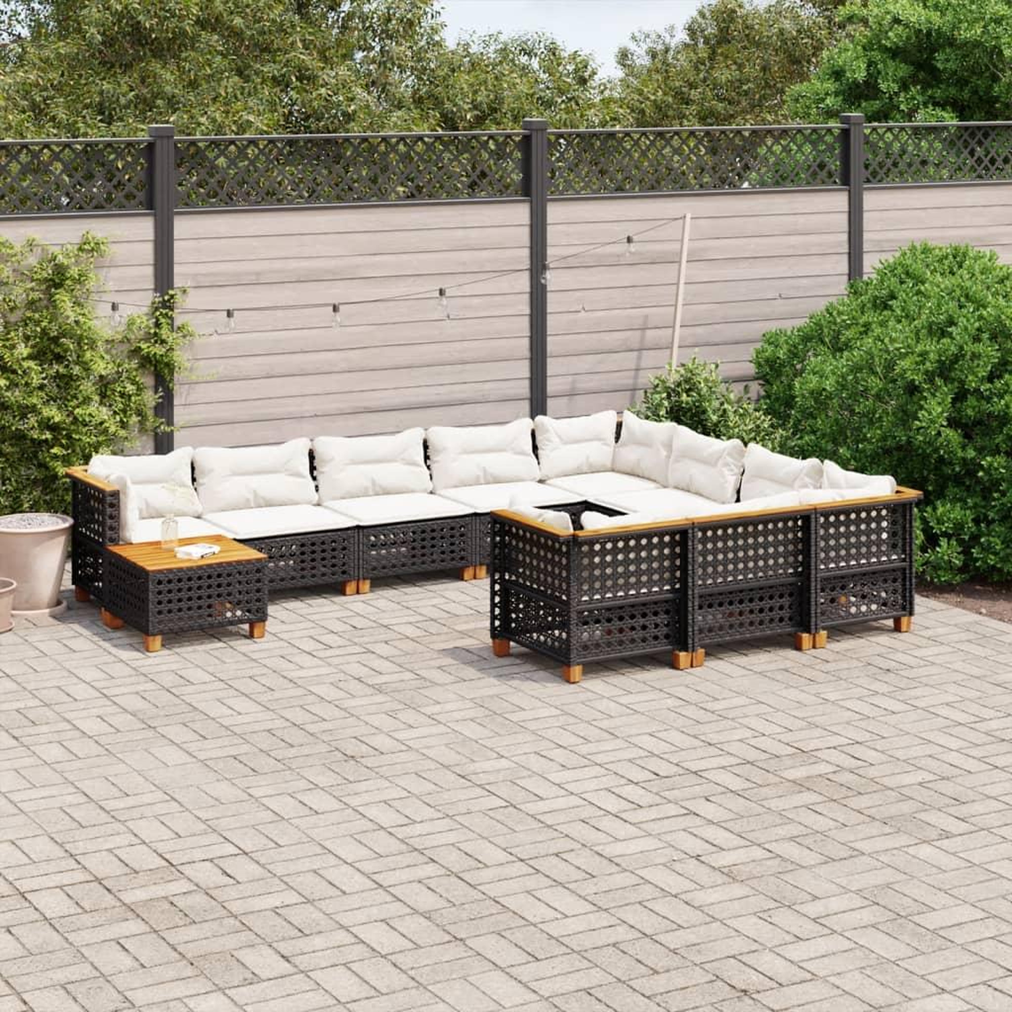 VIDAXL Salon de jardin 11 pcs avec coussins noir resine tressee