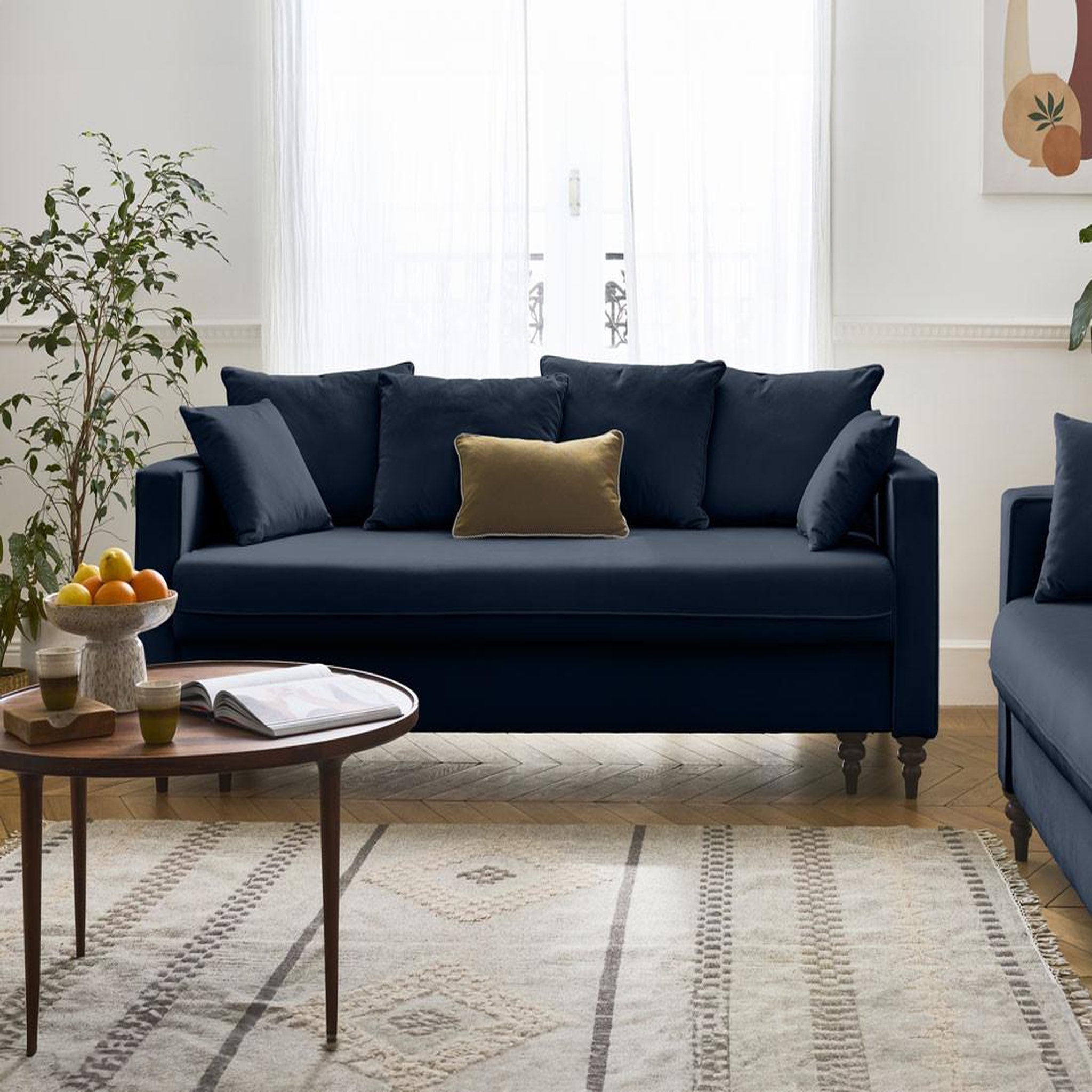Voir la diapositive 1 : BEST MOBILIER Flamingo - canapé droit 3 places convertible en velours
