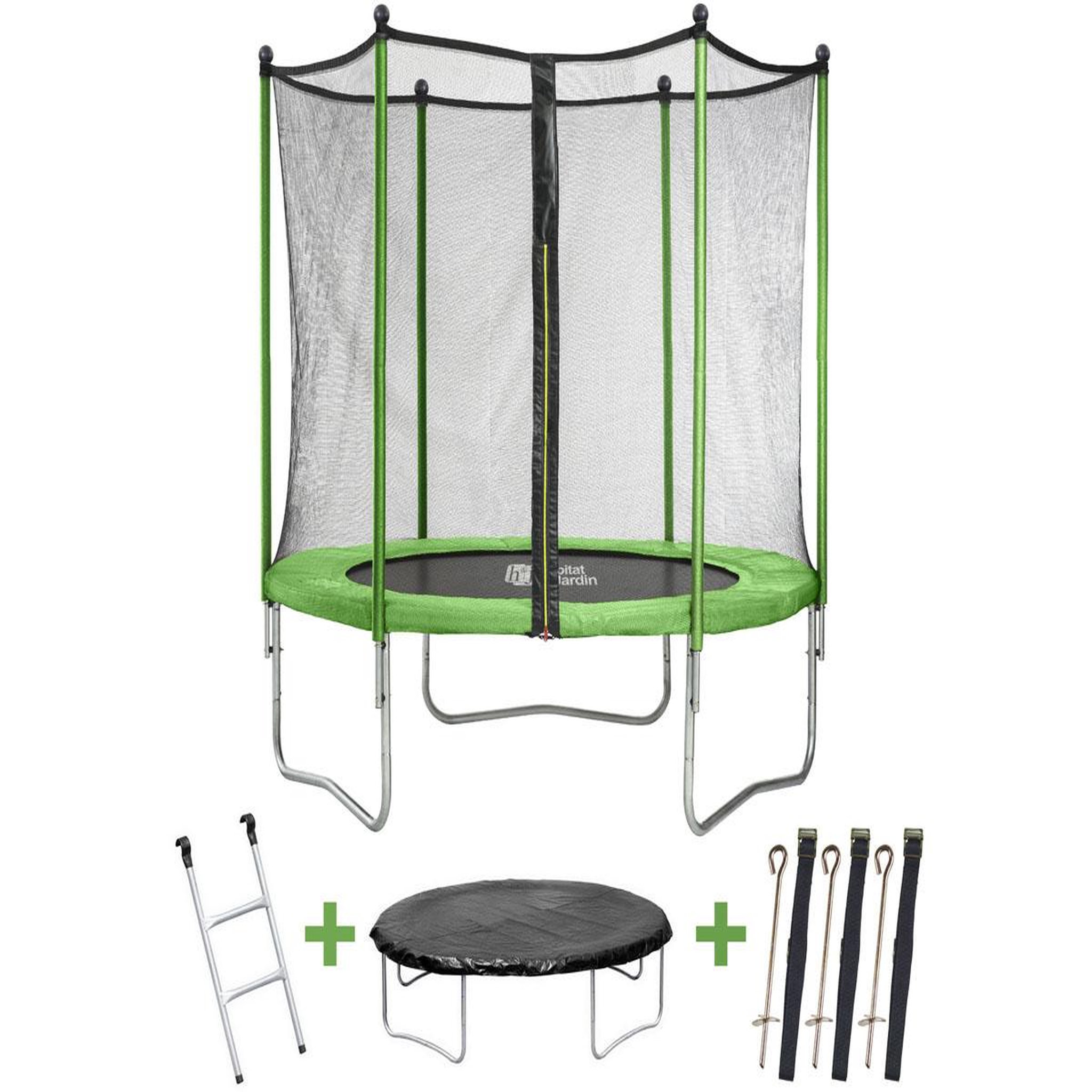 Voir la diapositive 1 : Habitat et Jardin Trampoline  Yoopi  - Ø 2.44 m - Avec filet + échelle + couverture + kit d'ancrage