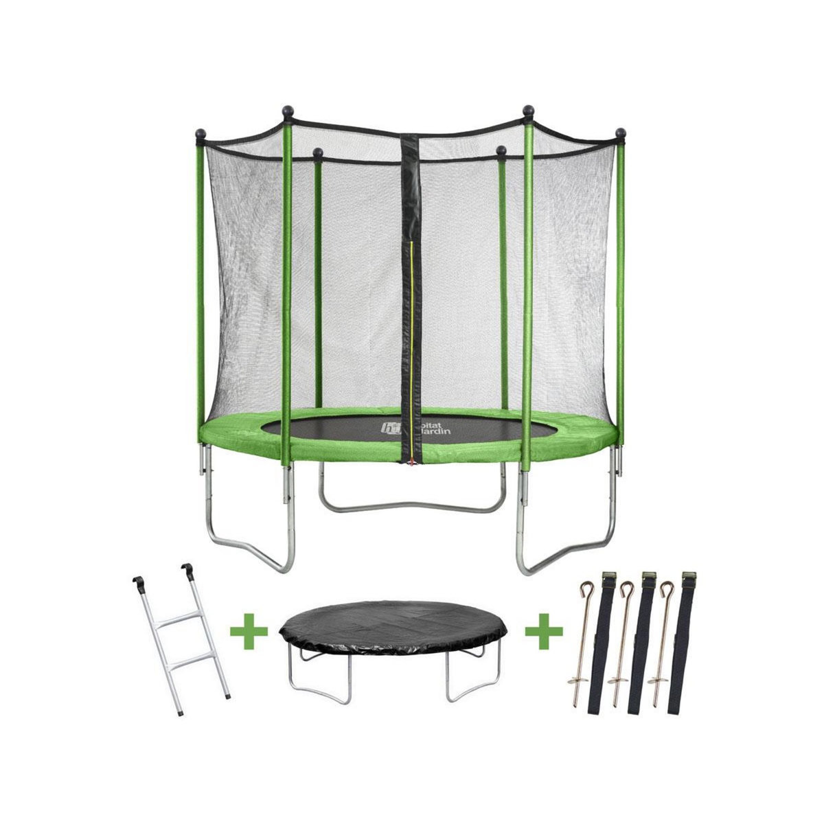Habitat et Jardin Trampoline  Yoopi  - Ø 2.44 m - Avec filet + échelle + couverture + kit d'ancrage