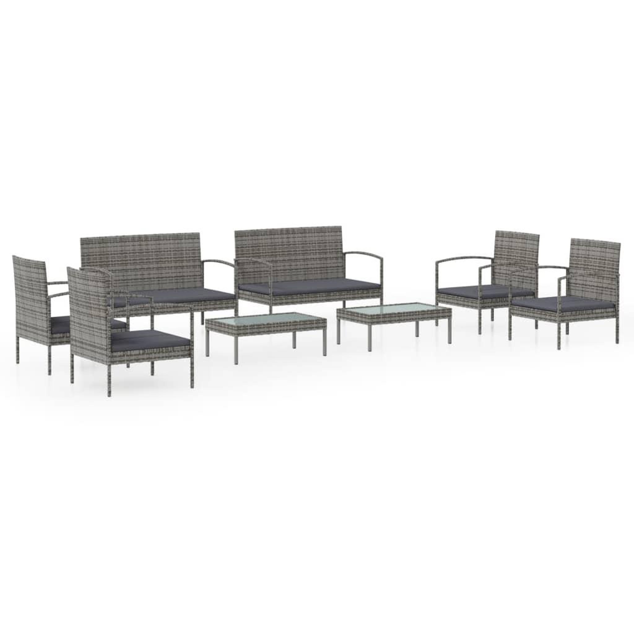 Voir la diapositive 2 : VIDAXL Salon de jardin 8 pcs avec coussins resine tressee gris