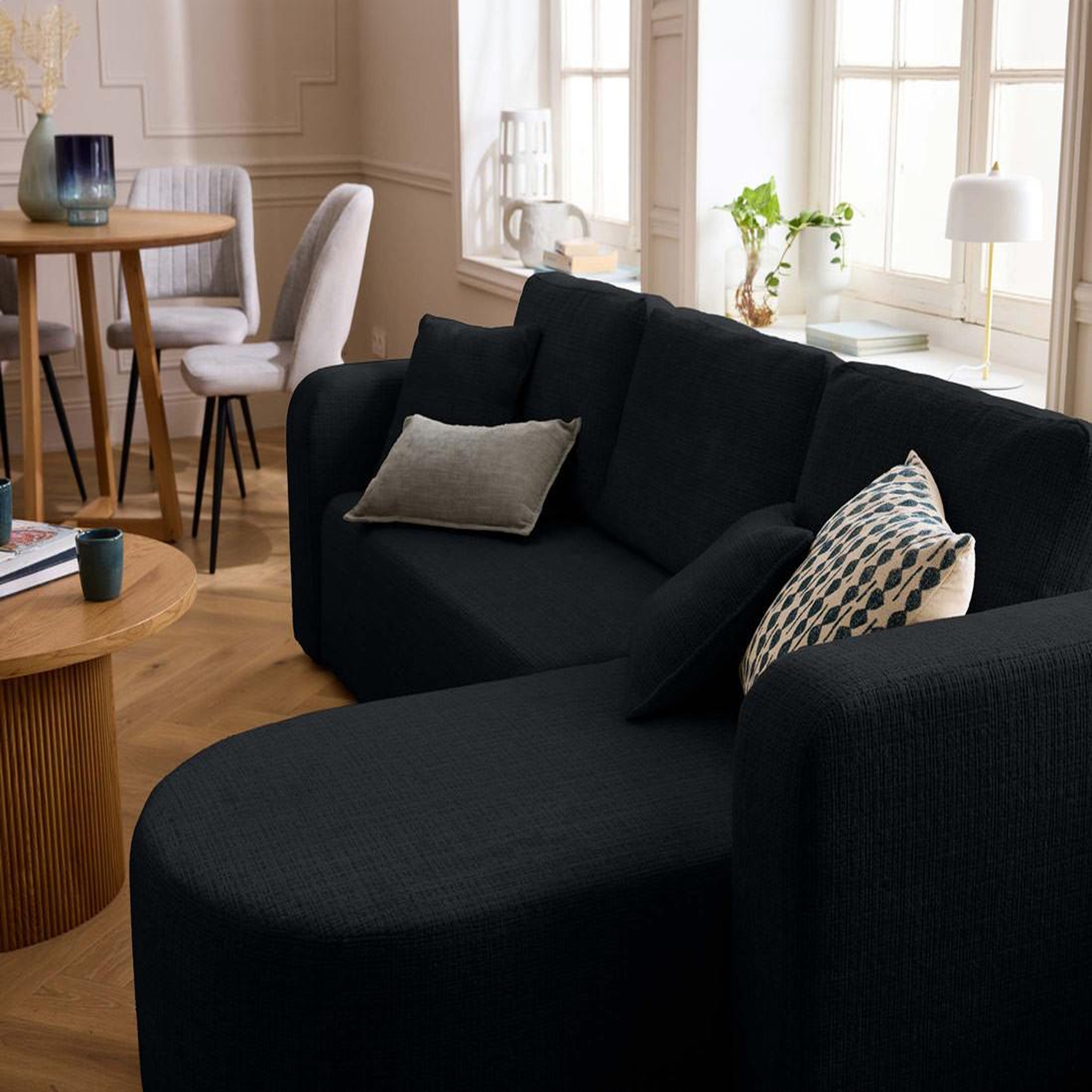 Voir la diapositive 5 : BEST MOBILIER Miro - canapé d'angle réversible - 4 places - convertible avec coffre - en velours texturé