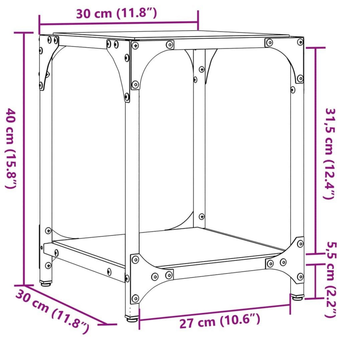 VIDAXL Table basse avec dessus en verre transparent 30x30x40 cm acier