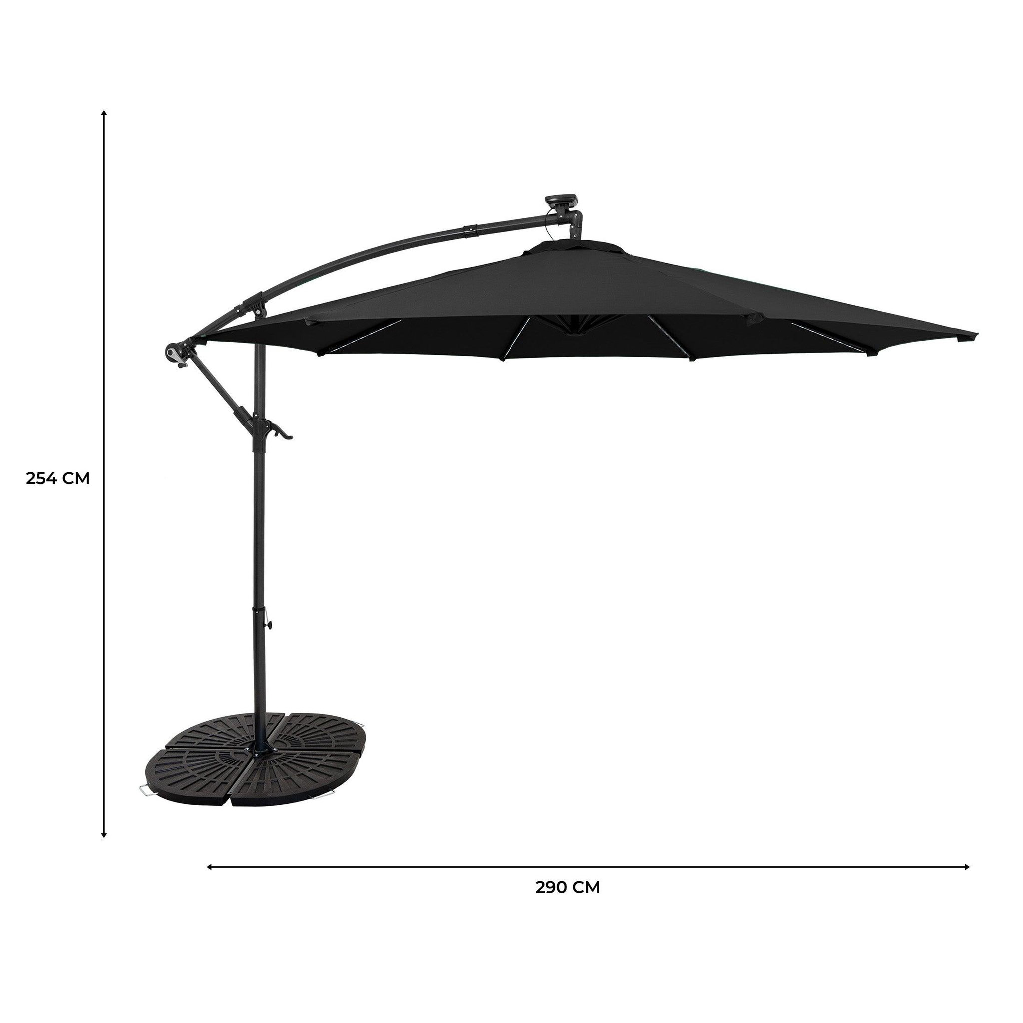 Voir la diapositive 5 : Monster Parasol Banane à Mât Déporté à LED 3 m & 4 Pieds en Éventail