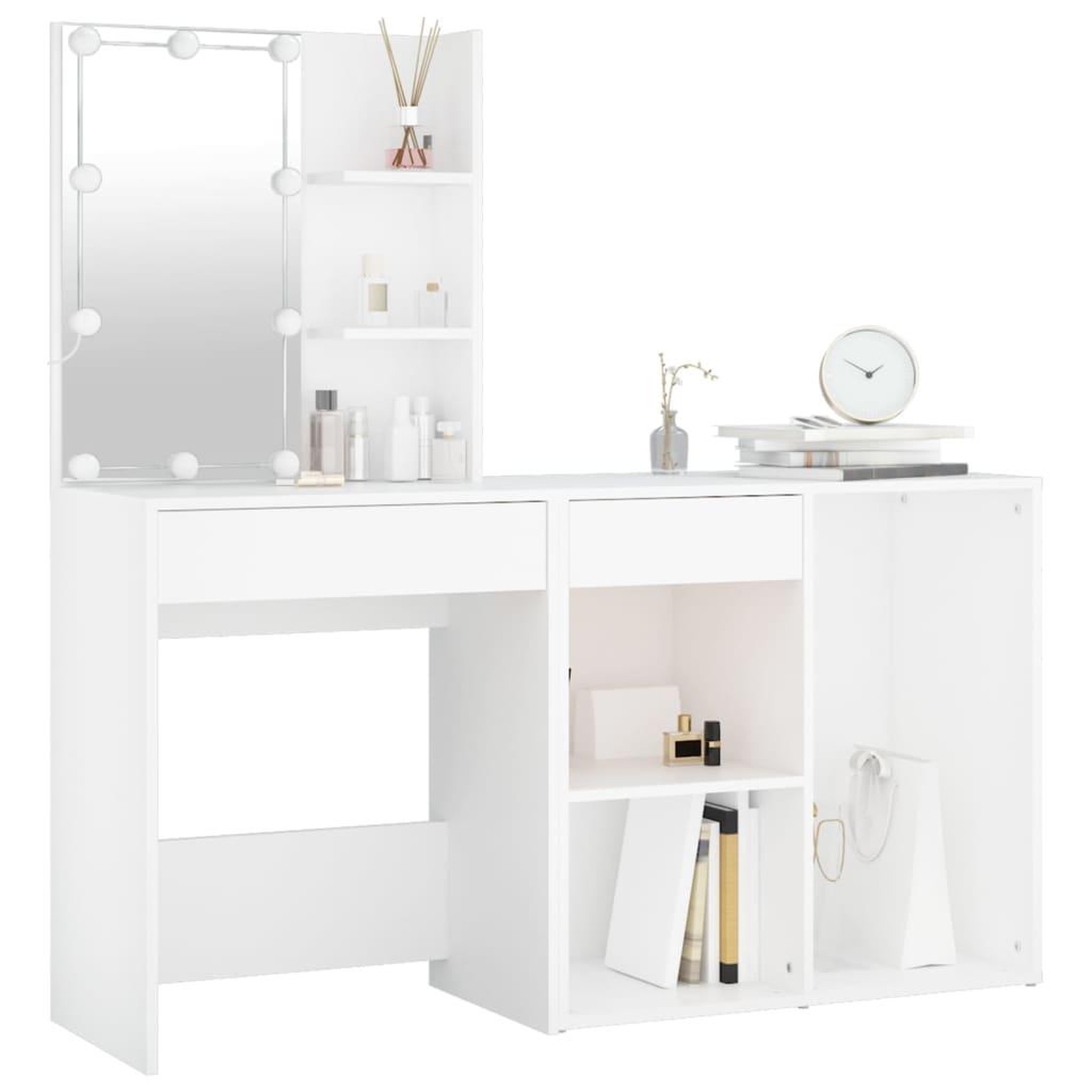 Voir la diapositive 3 : VIDAXL Coiffeuse a LED avec armoire Blanc Bois d'ingenierie