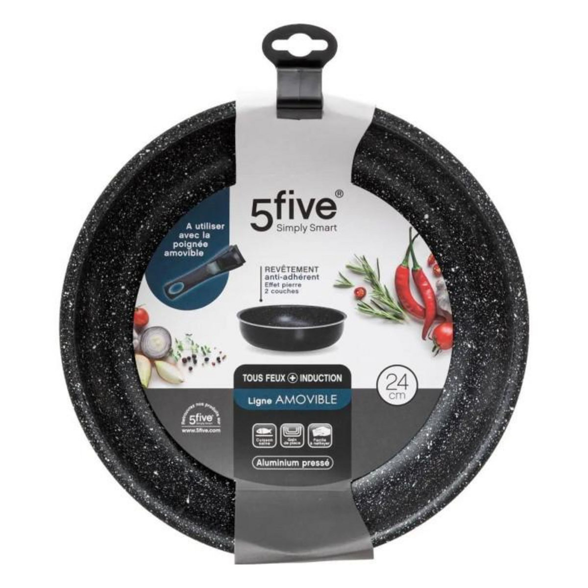 FIVE Sauteuse en Aluminium  Amovible  24cm Noir