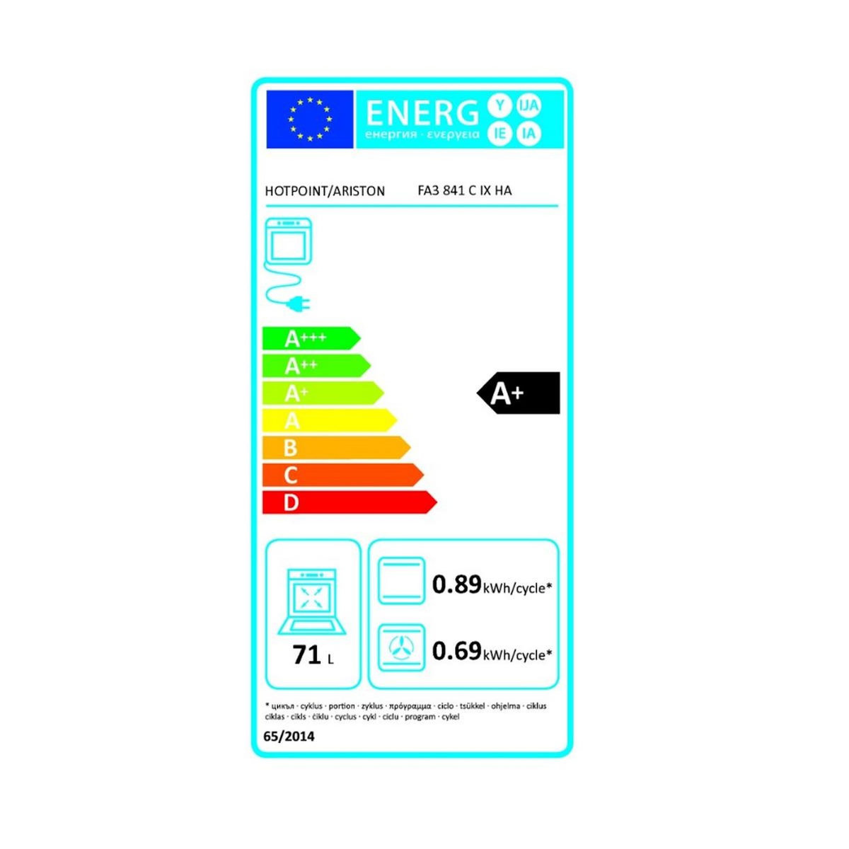 HOTPOINT Four intégrable multifonction 71l 60m pyrolyse inox - FA3841CIXHA