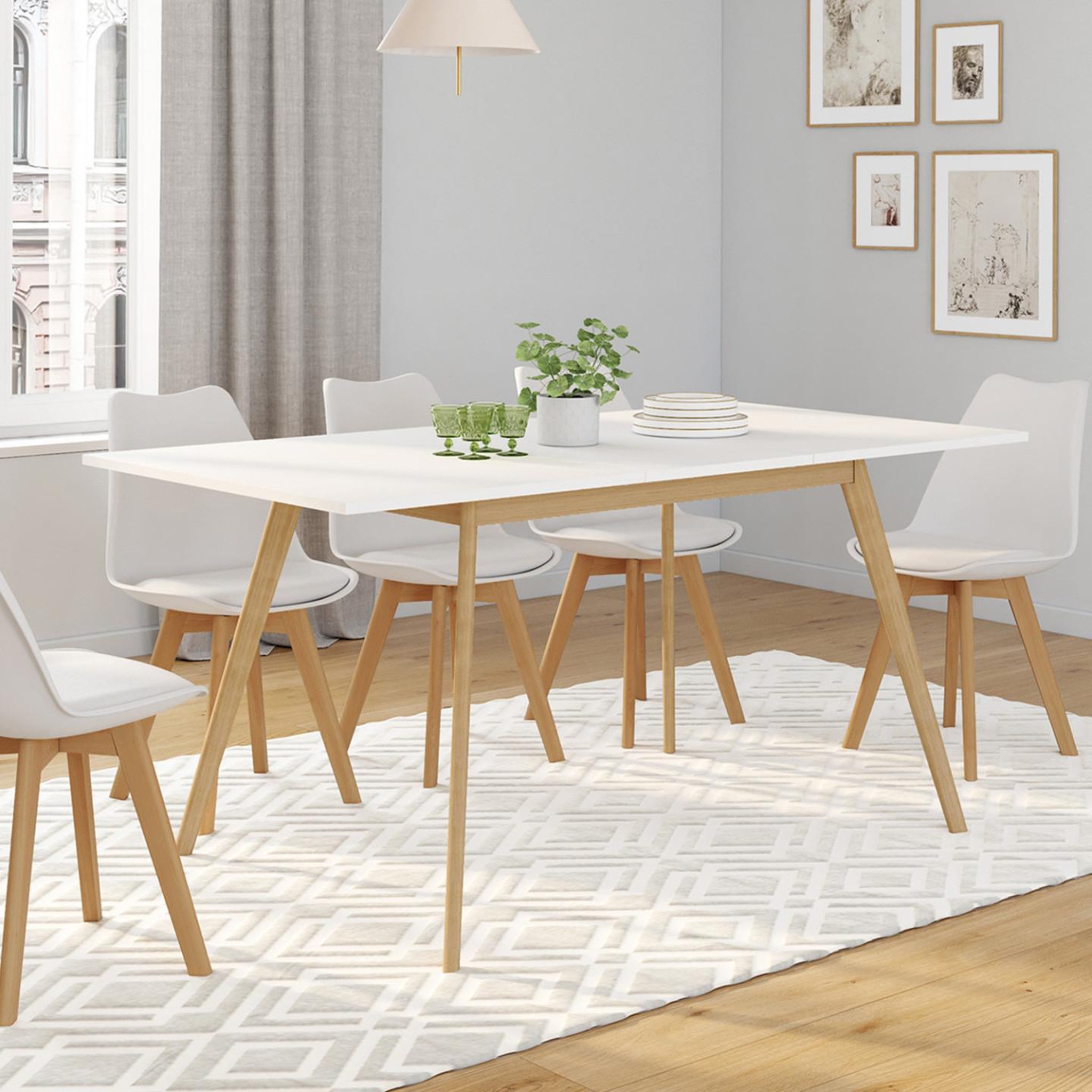 Voir la diapositive 2 : ID MARKET Table scandinave extensible rectangle inga 4-8 personnes blanche 110-150 cm