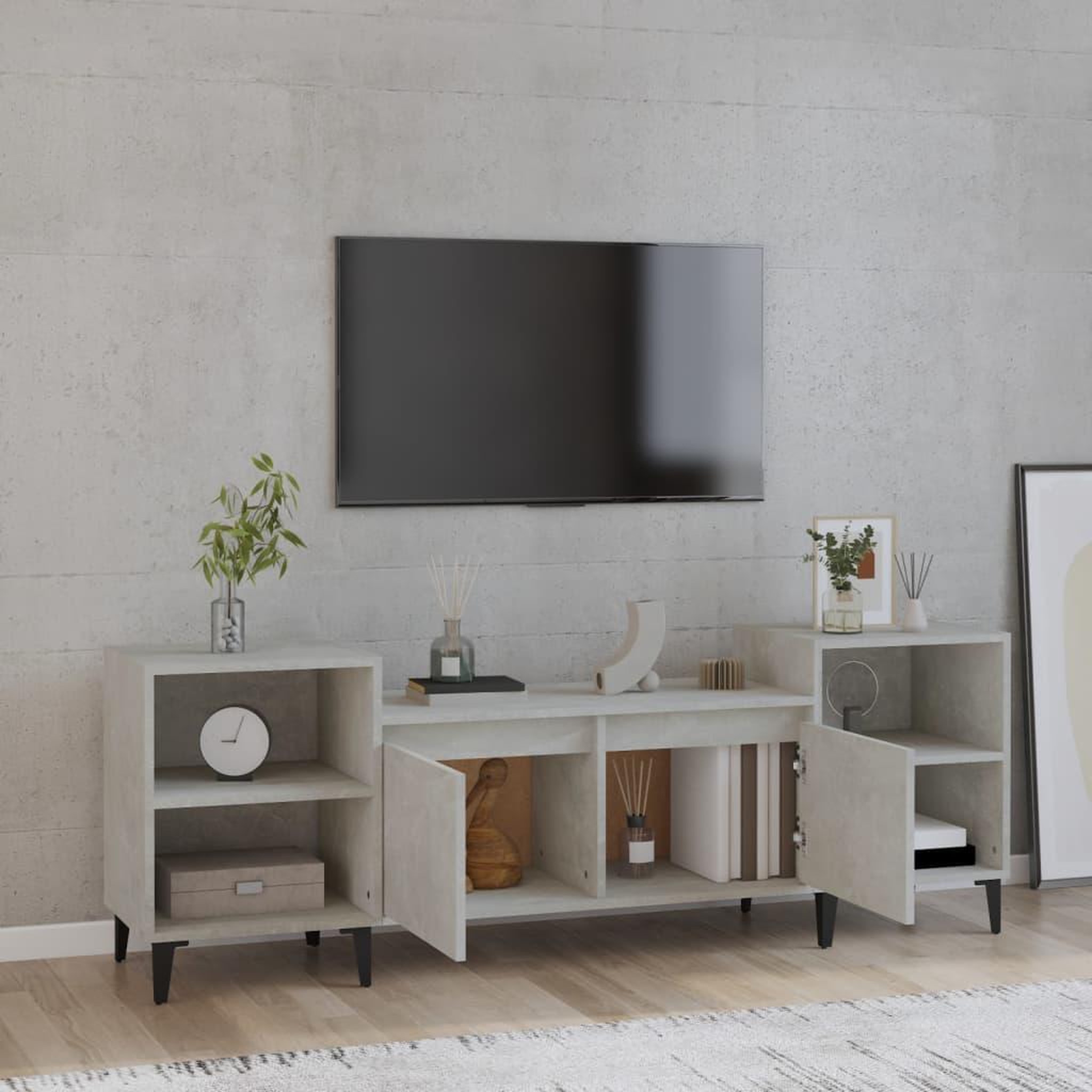Voir la diapositive 3 : VIDAXL Meuble TV Gris beton 160x35x55 cm Bois d'ingenierie