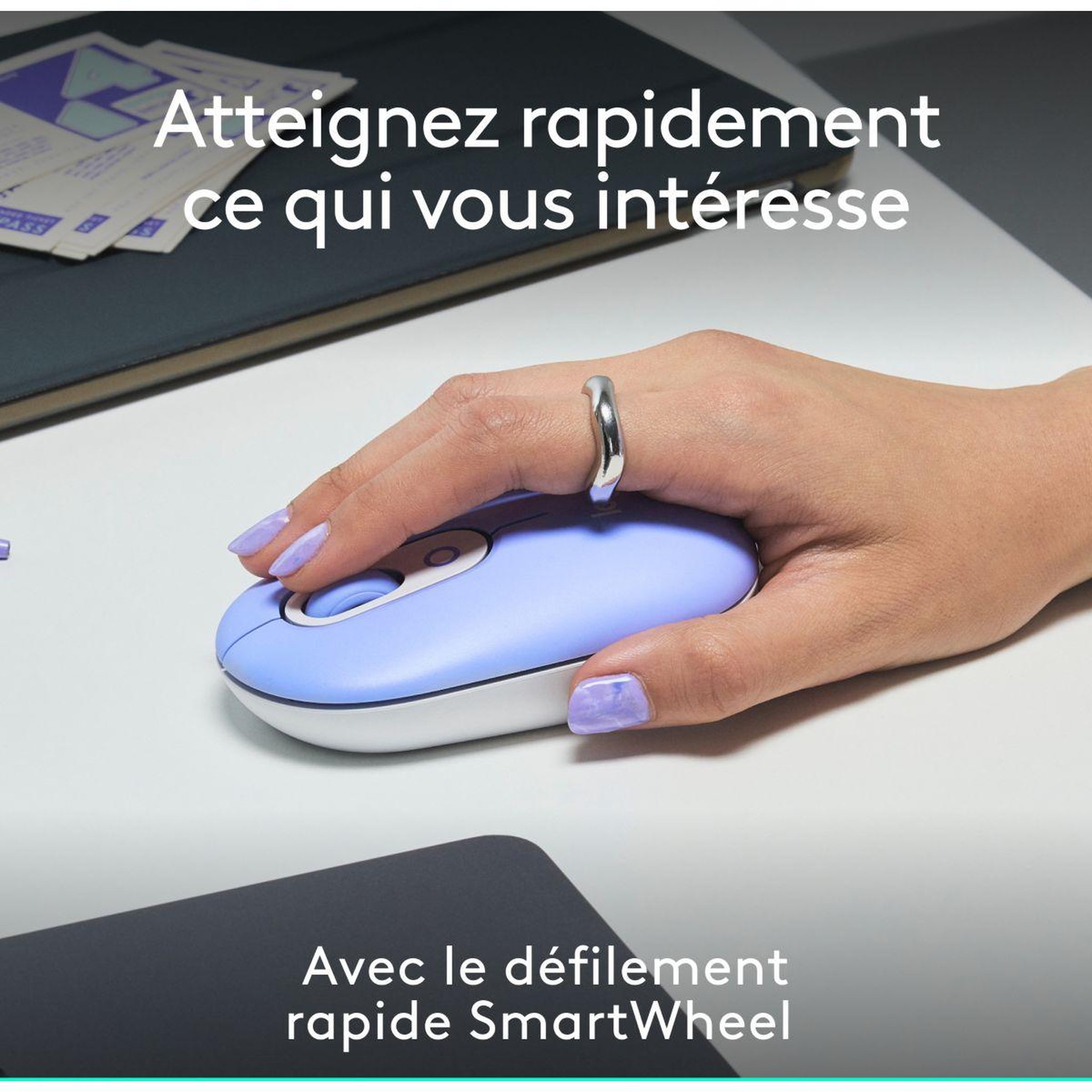 Voir la diapositive 3 : Logitech Souris sans fil pop mouse lila
