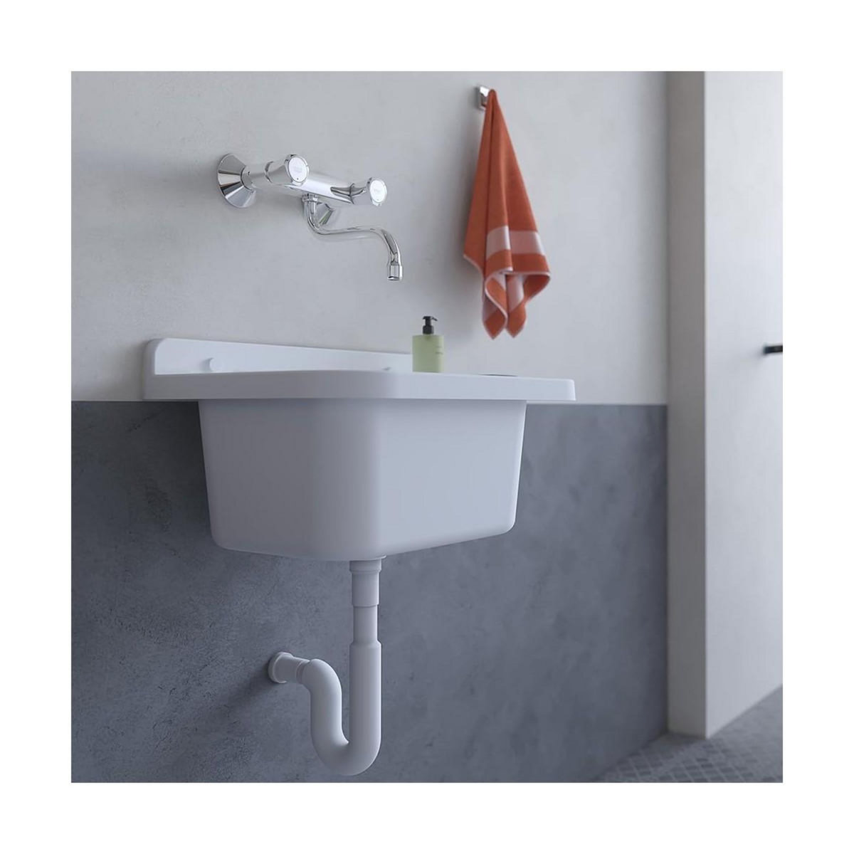 INTEC Lavabo Mural en Résine Blanc 50 x 32 cm Vasque Suspendue Anti-chocs - Evier Lave-Mains Salle de Bain WC Garage Buanderie