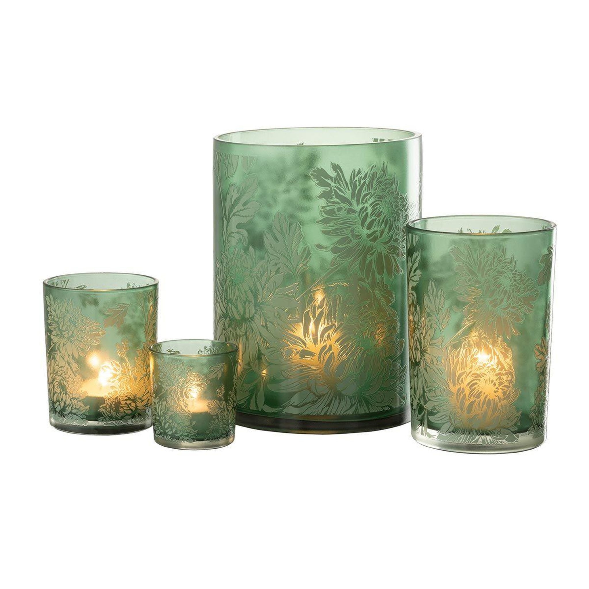 Voir la diapositive 5 : J-LINE Photophore design en verre  flora  18cm vert